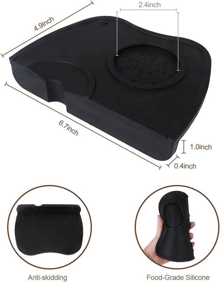 Non-Slip Espresso Tamper Mat for Barista Tool in Home, Kitchen, Office, or Bar Shop - Small Black Silicone Tamping Pad