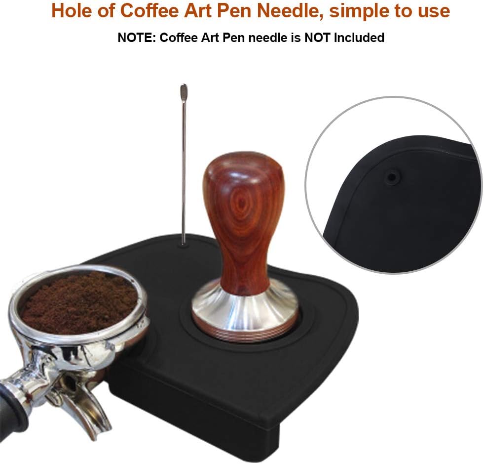 Non-Slip Espresso Tamper Mat for Barista Tool in Home, Kitchen, Office, or Bar Shop - Small Black Silicone Tamping Pad
