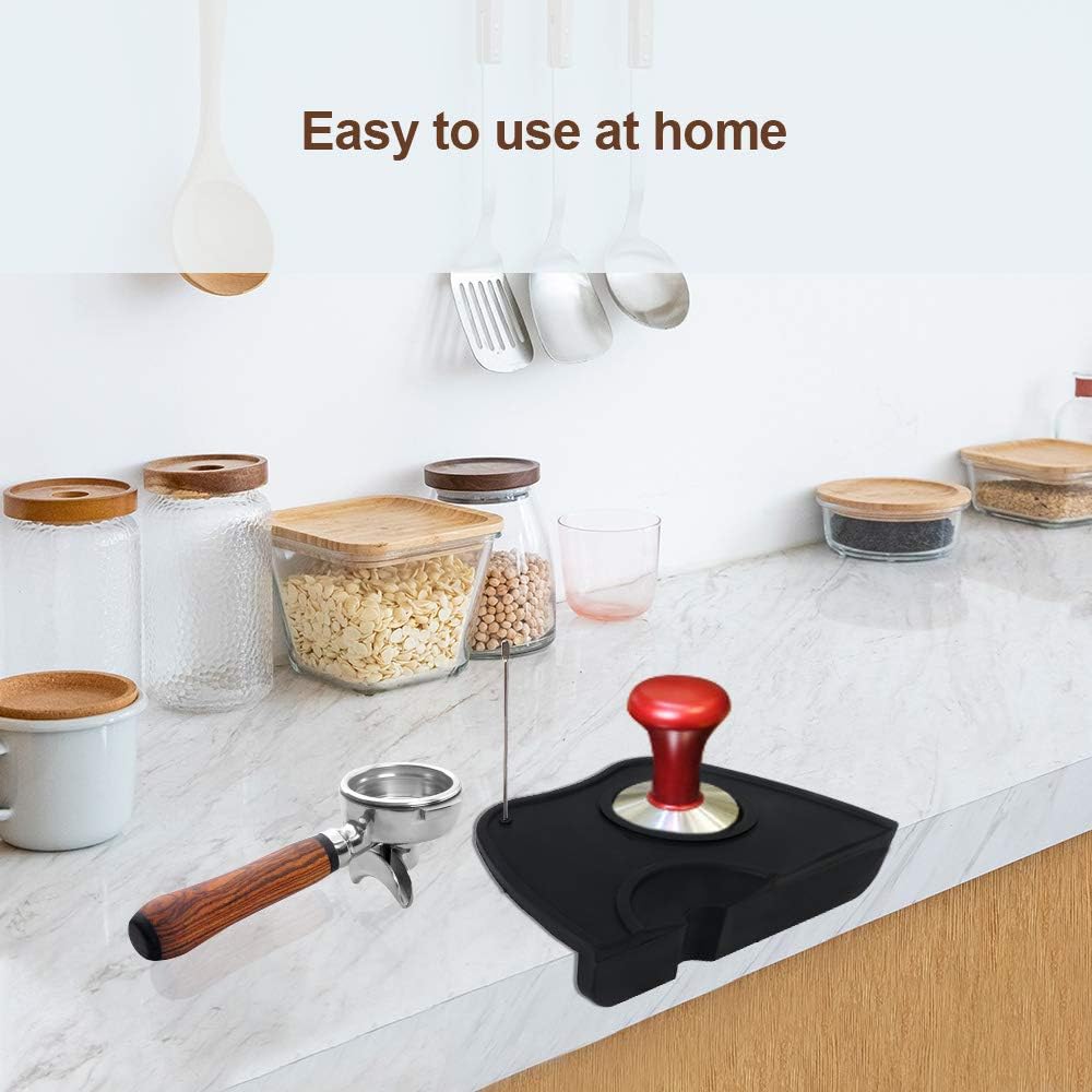 Non-Slip Espresso Tamper Mat for Barista Tool in Home, Kitchen, Office, or Bar Shop - Small Black Silicone Tamping Pad