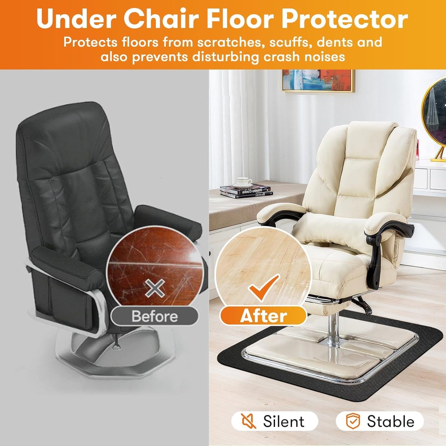 Non-Slip Rubber Furniture Pads for Hardwood Floors - 30" Square Gripper Pad for Recliners, Sofas, Chairs - Floor Protector Mats for Tile and Carpets