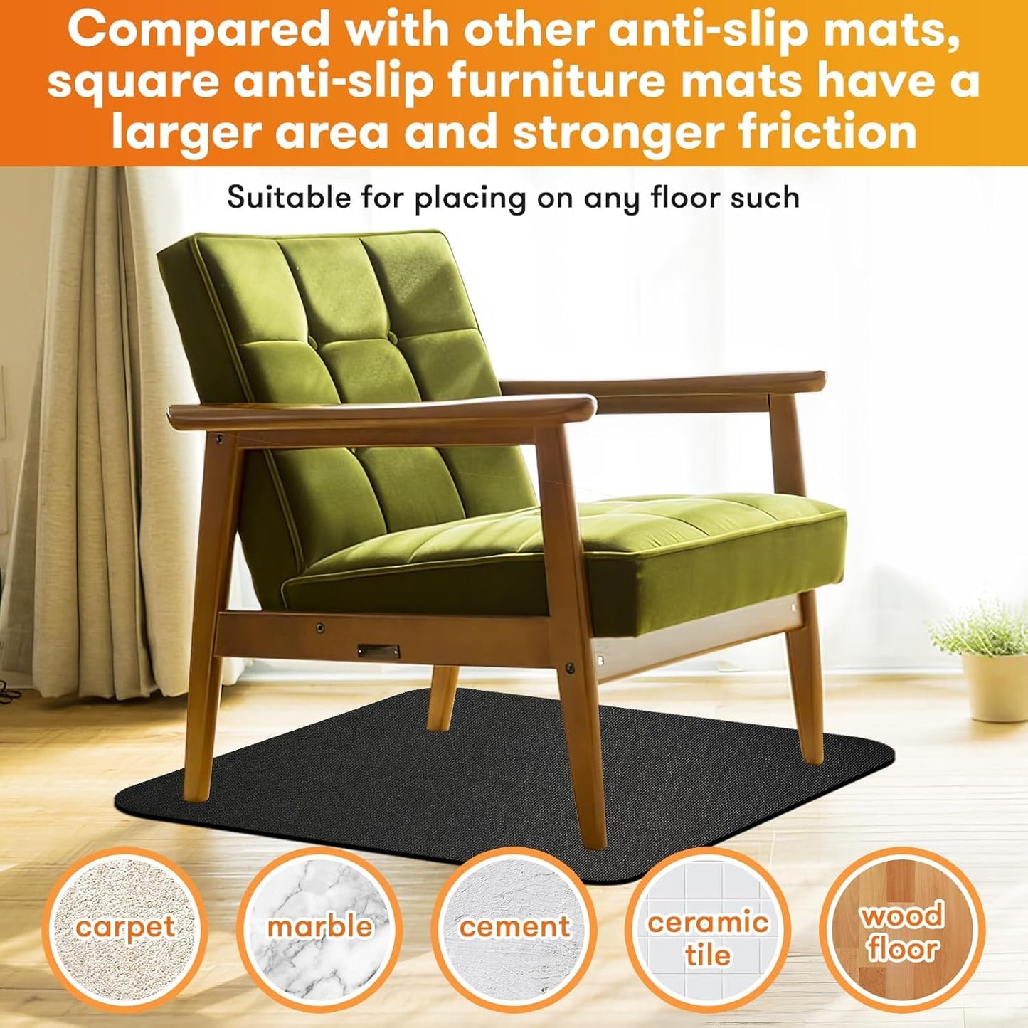 Non-Slip Rubber Furniture Pads for Hardwood Floors - 30" Square Gripper Pad for Recliners, Sofas, Chairs - Floor Protector Mats for Tile and Carpets