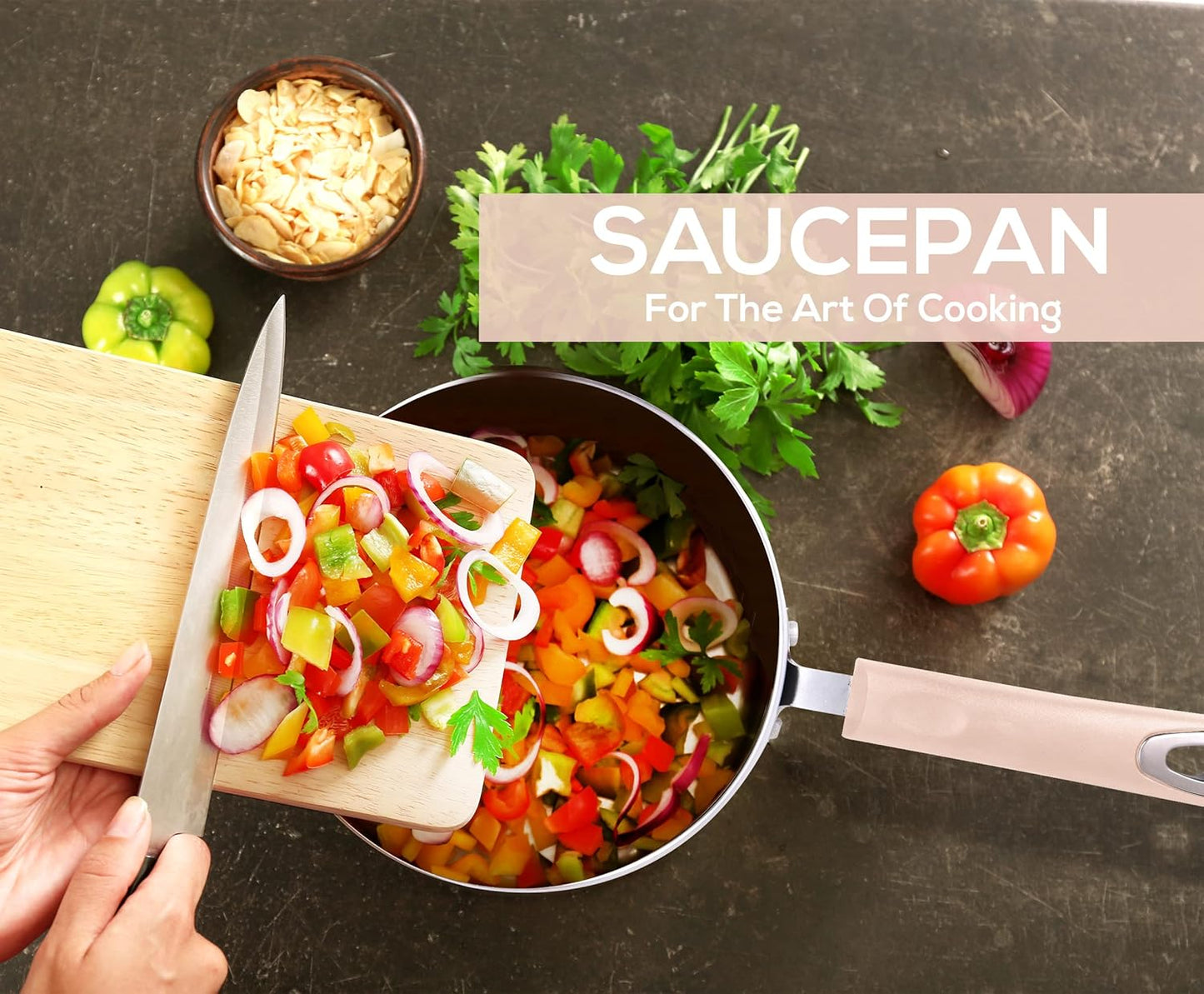 Nonstick Saucepan Set with Lid, 1 Quart and 2 Quarts - Ideal for Home or Restaurant Cooking - Pink-Black Color