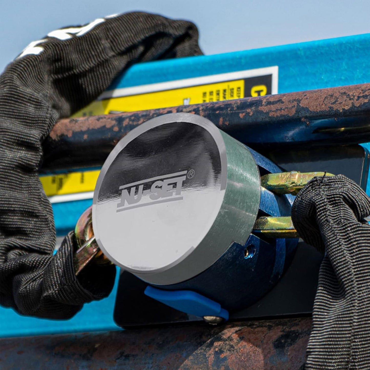 NU-Set 2-7/8" Heavy Duty Solid Steel Hockey Puck Padlock with Hidden Shackle Design, Chrome Finish, 5373-3