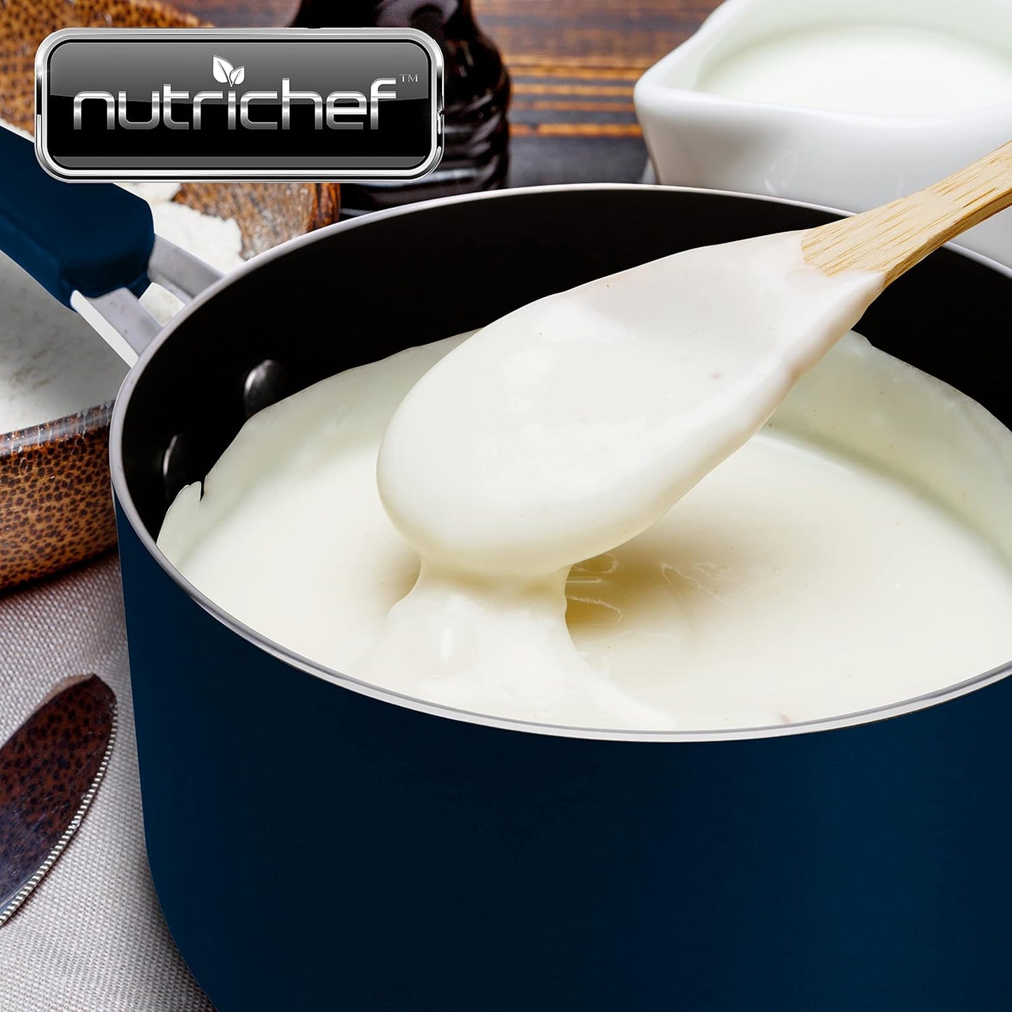 NutriChef 2.5 Quart Non-Stick Sauce Pot with Tempered Glass Lid for NCCW14SBLU & NCCW20SBLU Models