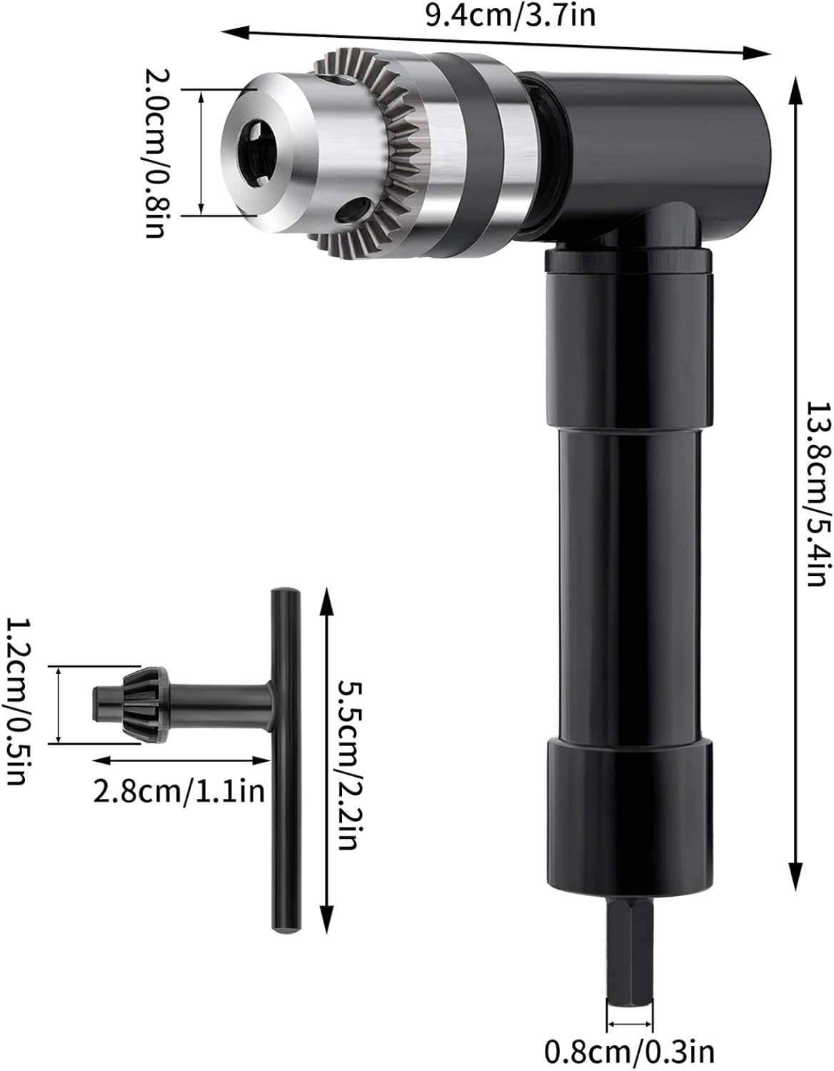 OCGIG Cordless Right Angle Drill Attachment Adapter 90 Degree Chuck Handle 3/8" Keyed Extension - Drilling Tool 1-10mm