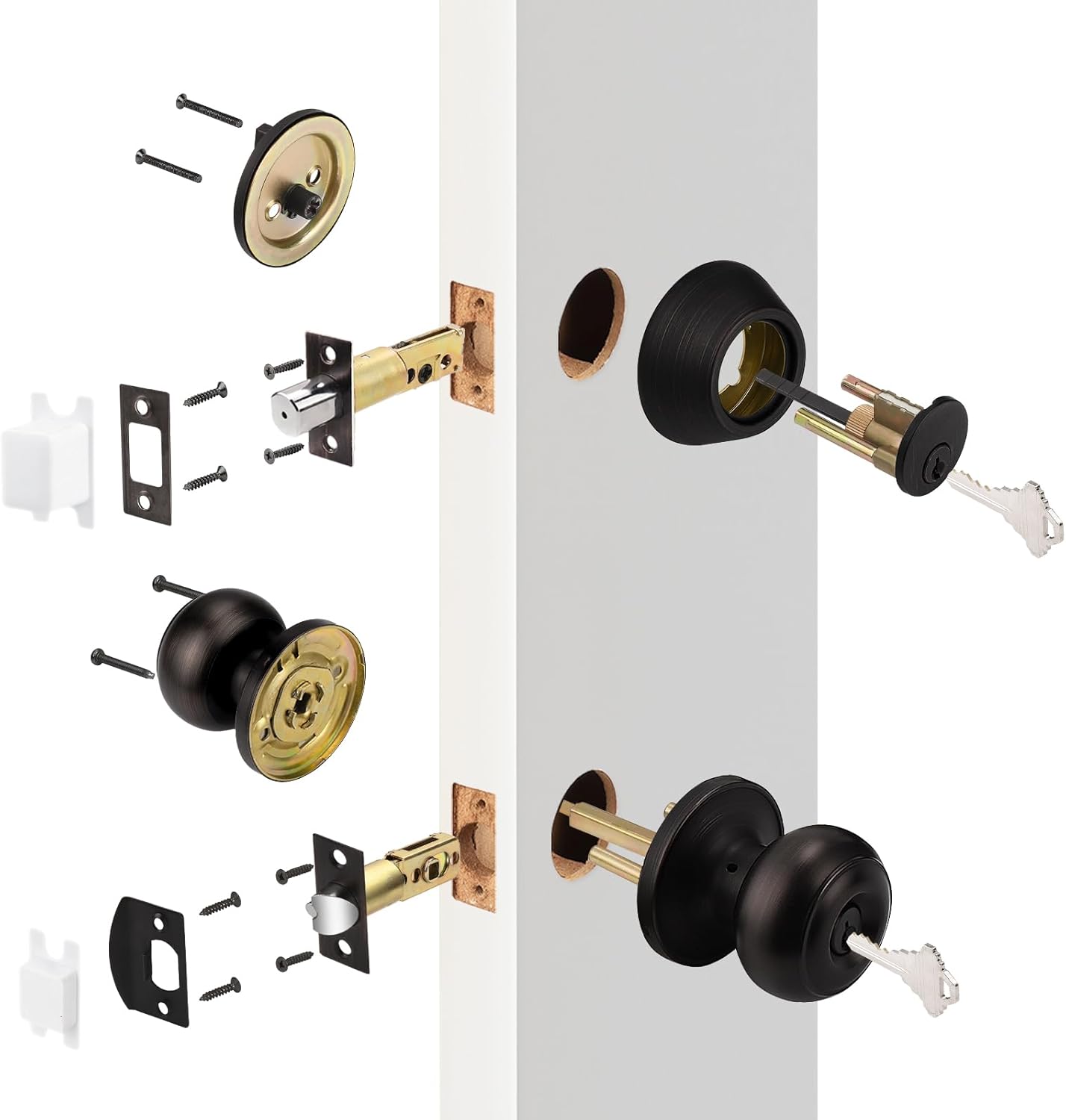 Oil-Rubbed Bronze Keyed Alike Entry Door Knob and Deadbolt Set by Probrico - Single Cylinder, Round Ball Design, 1 Pack