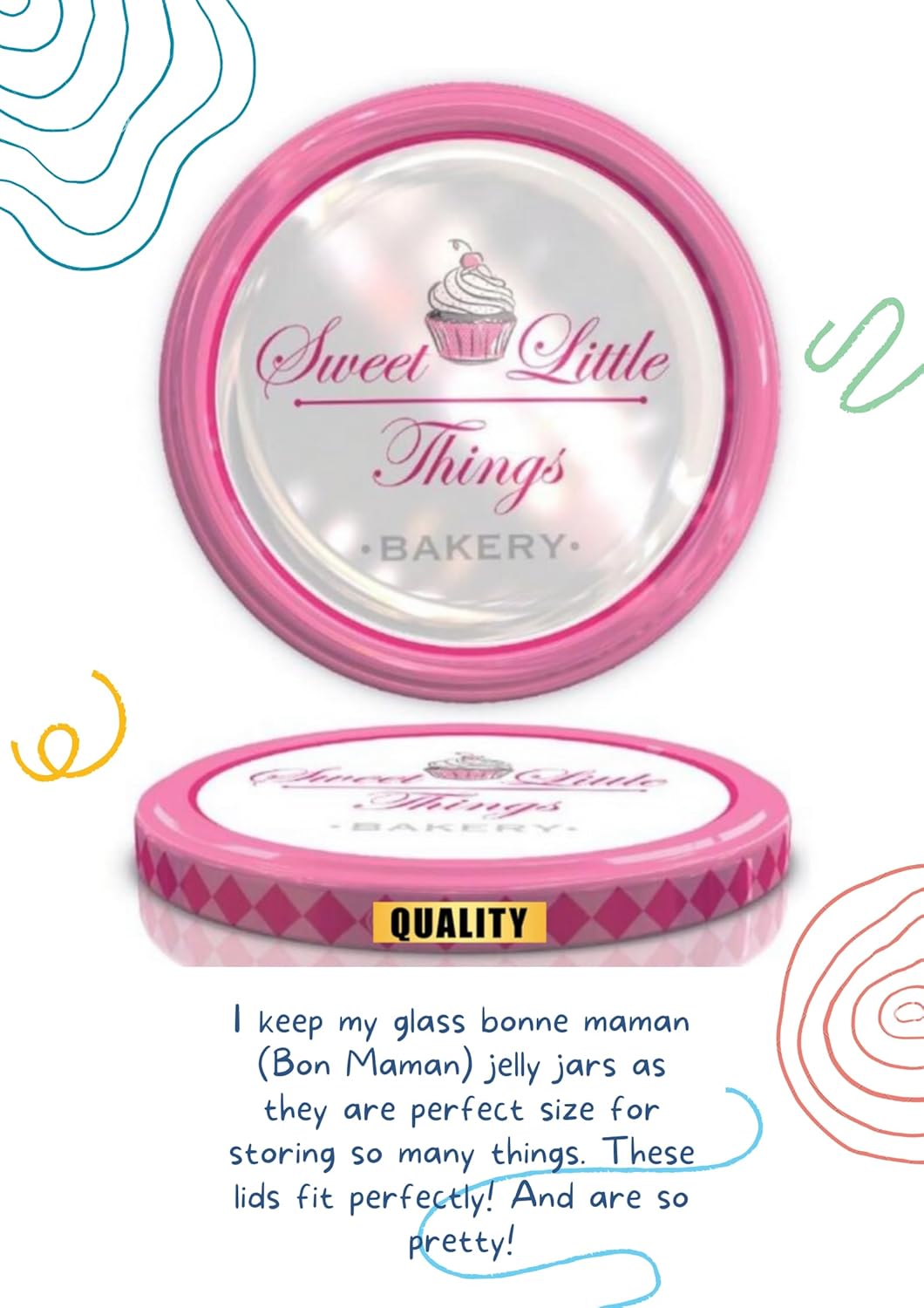 ONONEXPRESS 82mm Pink Twist Off Lids for Pickle & Large Jars - Pack of 10 Multipurpose Sweet Little Things