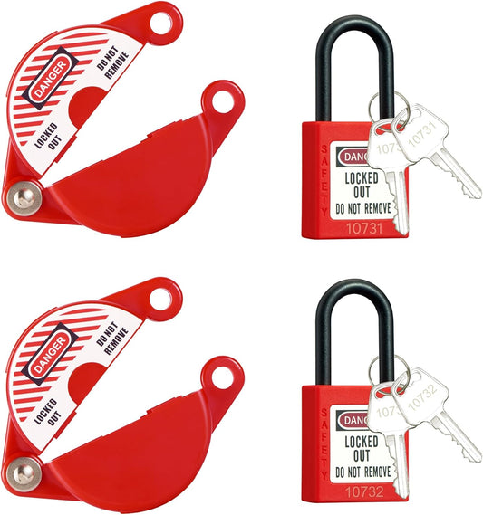 Outdoor Faucet Lock Set with Gate Valve Lockout and Safety Padlocks - Prevent Water Theft and Unauthorized Use - Fits 1 to 2-1/2 inch Dia Valve Handles - Propane Tank Valve Lockout Device
