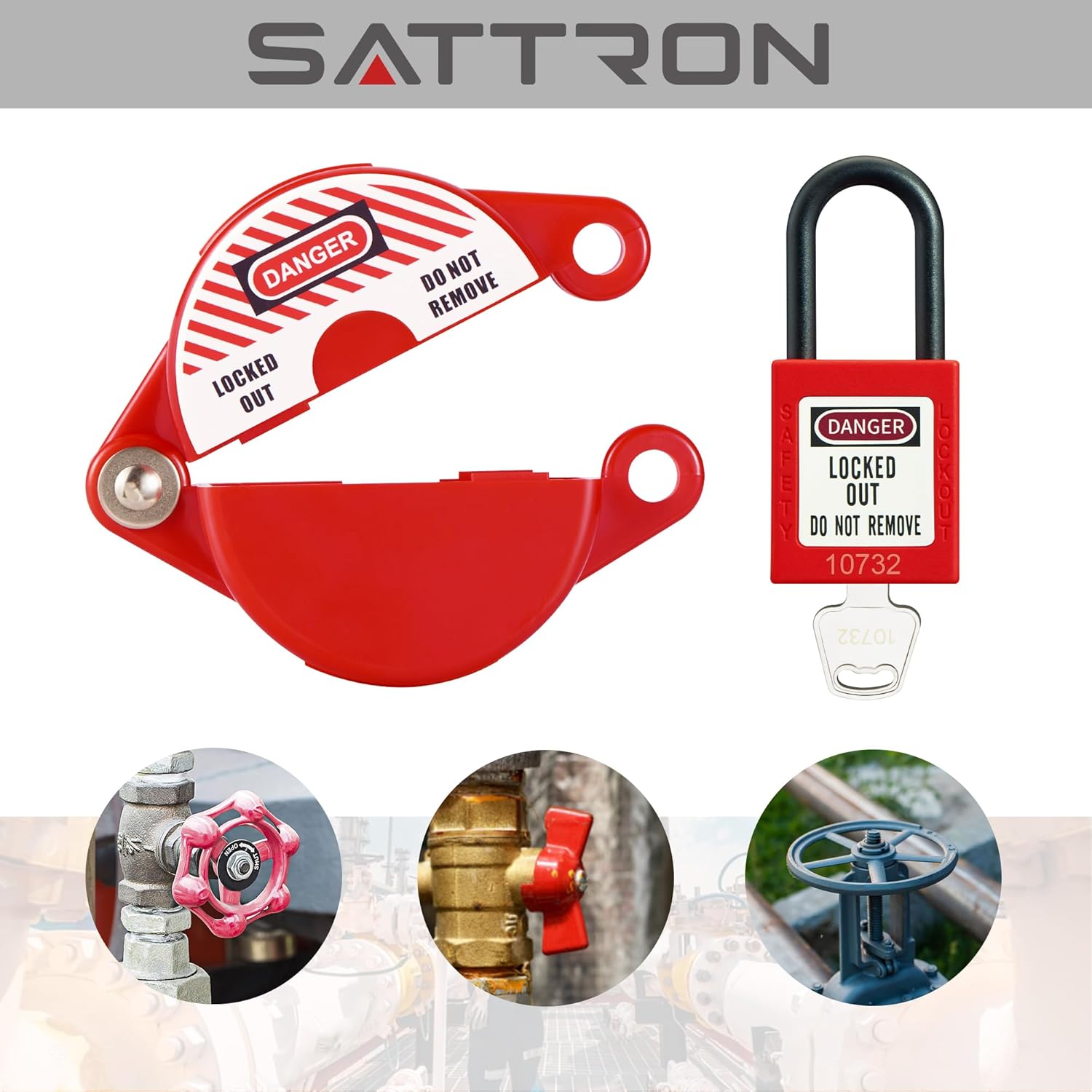 Outdoor Faucet Lock Set with Gate Valve Lockout and Safety Padlocks - Prevent Water Theft and Unauthorized Use - Fits 1 to 2-1/2 inch Dia Valve Handles - Propane Tank Valve Lockout Device