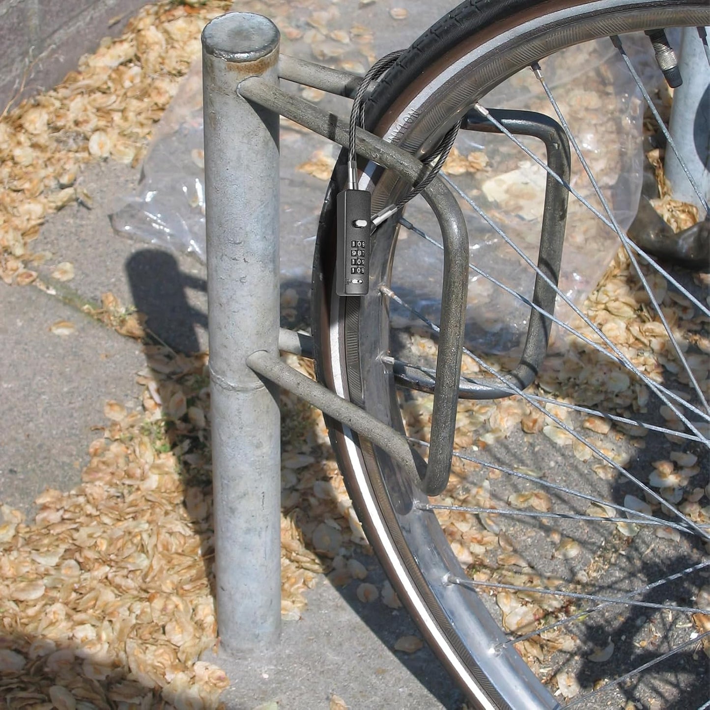 Outdoor Fence Gate Locks Set with Small Combination Cable Lock and 3 Steel Ropes - Ideal for Bike, Luggage, Door, Locker, Cabinets - Grey Color, 1 Pack