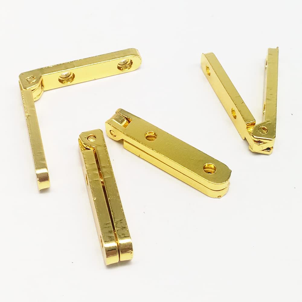 Pack of 12 Alamic Mini 90 Degree Golden Hinges with Screws for Wood & Jewelry Boxes