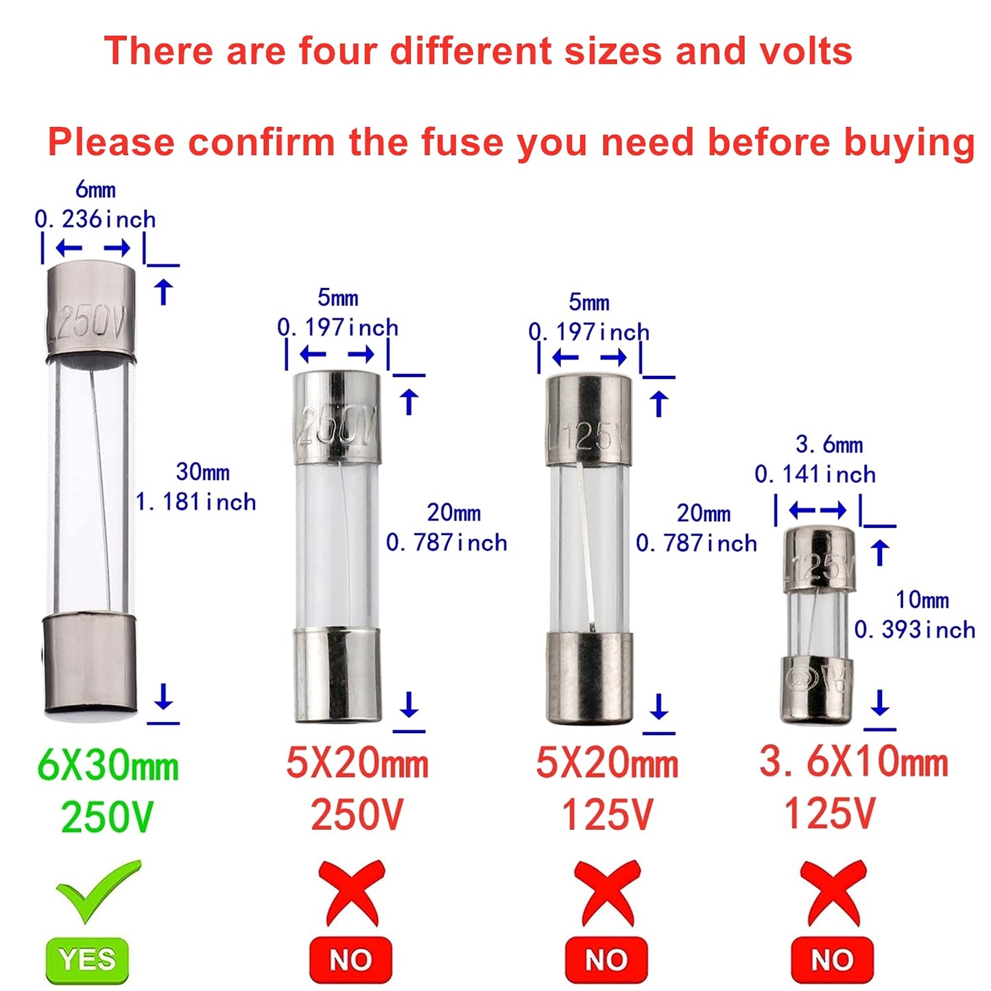 Pack of 18 BOJACK 6x30mm 1.5A 250V Fast-Blow Glass Fuses - 0.24x1.18 Inch Volt F1.5AL250V