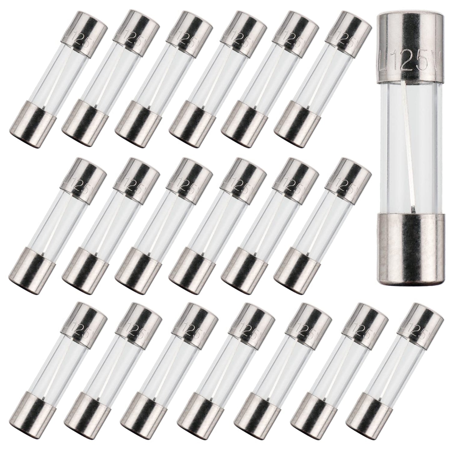 Pack of 20 BOJACK F8AL125V 5x20mm 8A 125V Fast-Blow Glass Fuses - 0.2x0.78 Inch Size