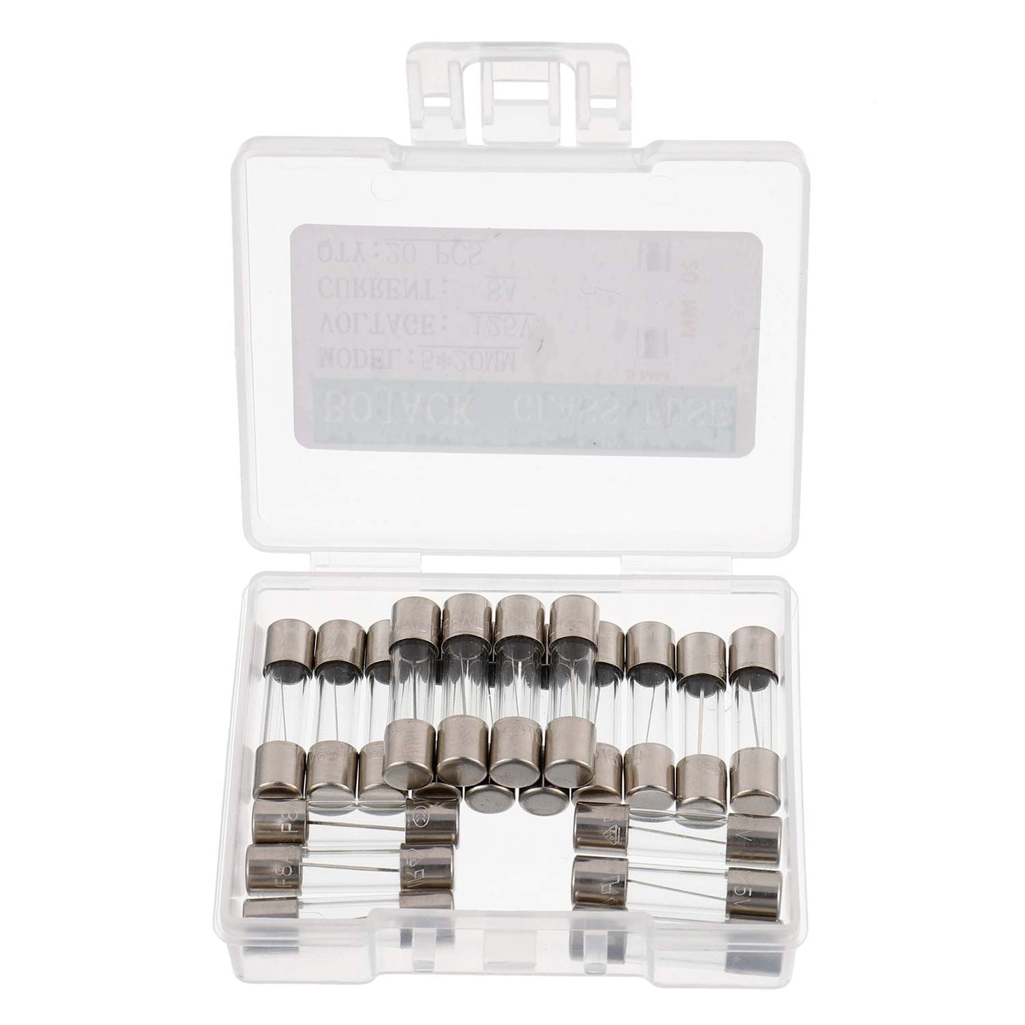 Pack of 20 BOJACK F8AL125V 5x20mm 8A 125V Fast-Blow Glass Fuses - 0.2x0.78 Inch Size