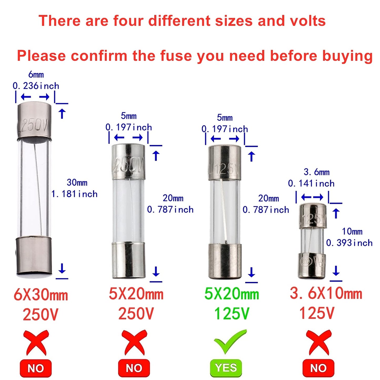 Pack of 20 BOJACK F8AL125V 5x20mm 8A 125V Fast-Blow Glass Fuses - 0.2x0.78 Inch Size