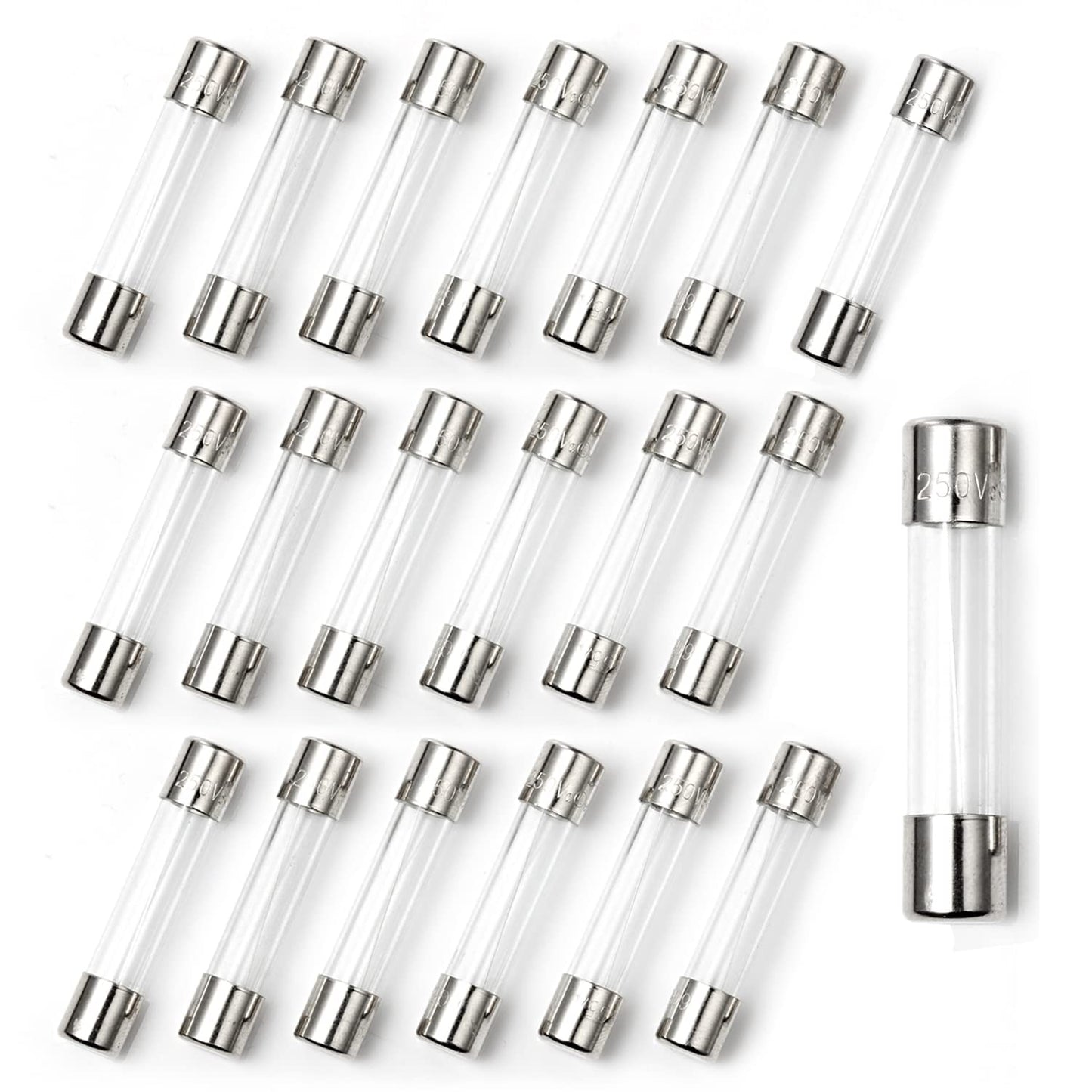Pack of 20 Chanzon UL Listed 6x30mm 0.5A Glass Fuses - Fast Blow Cartridge Tube Fuse - 125V/250V - f500mal - 6.4mmx30.3mm