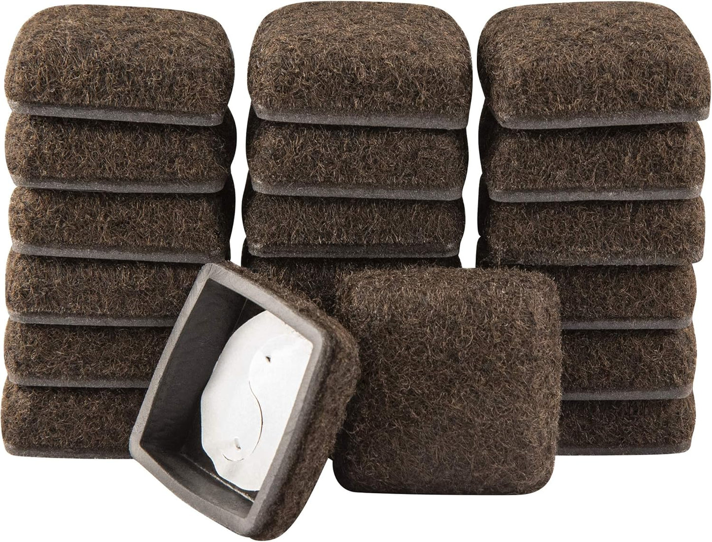 Pack of 20 Super Sliders 1 1/4" Square Formed Felt Furniture Movers with Secure Grip for Hardwood Floors - Brown