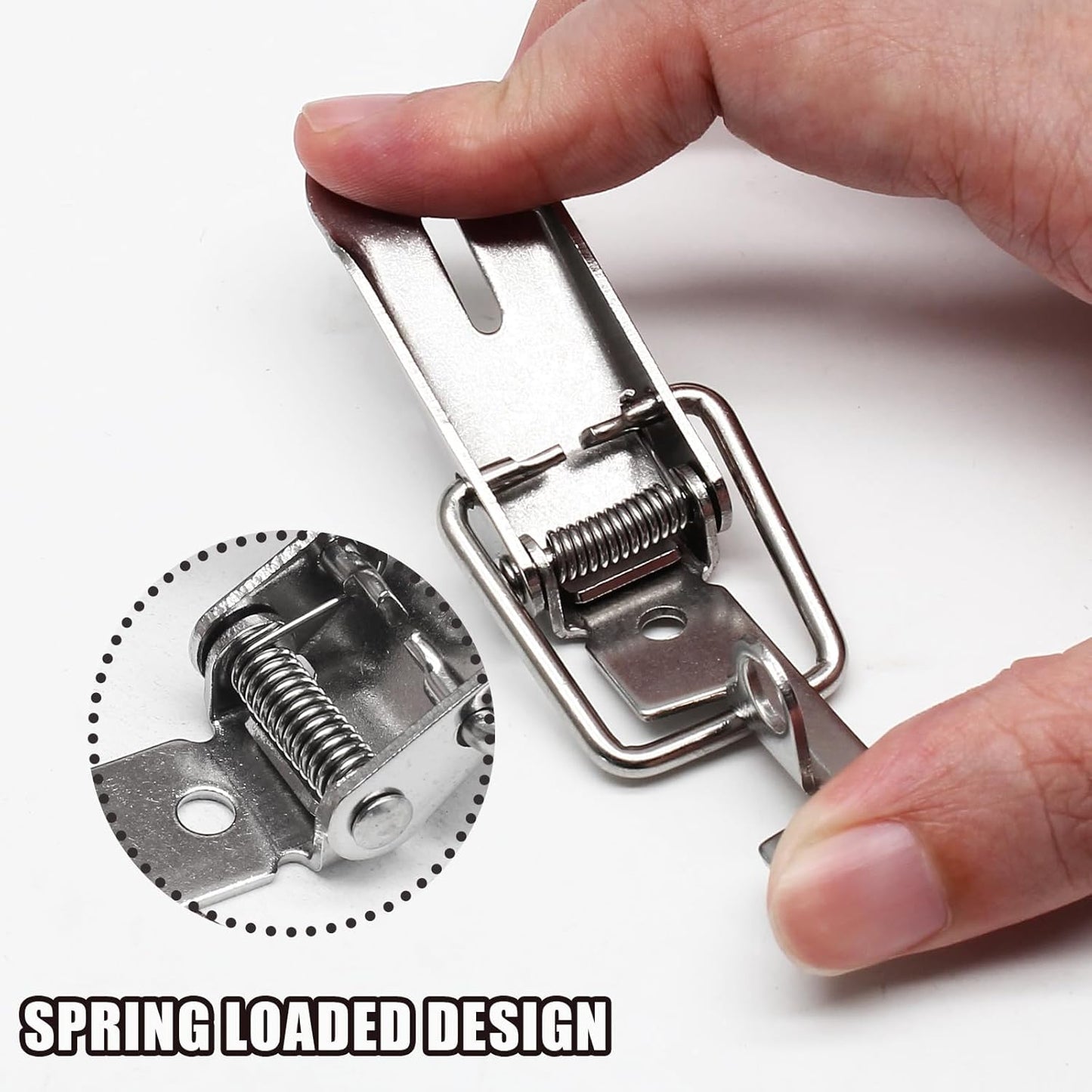 Pack of 4 Stainless Steel Spring Loaded Tool Box Latch Toggle Catches - 90 Degree Latch with Padlock Hole