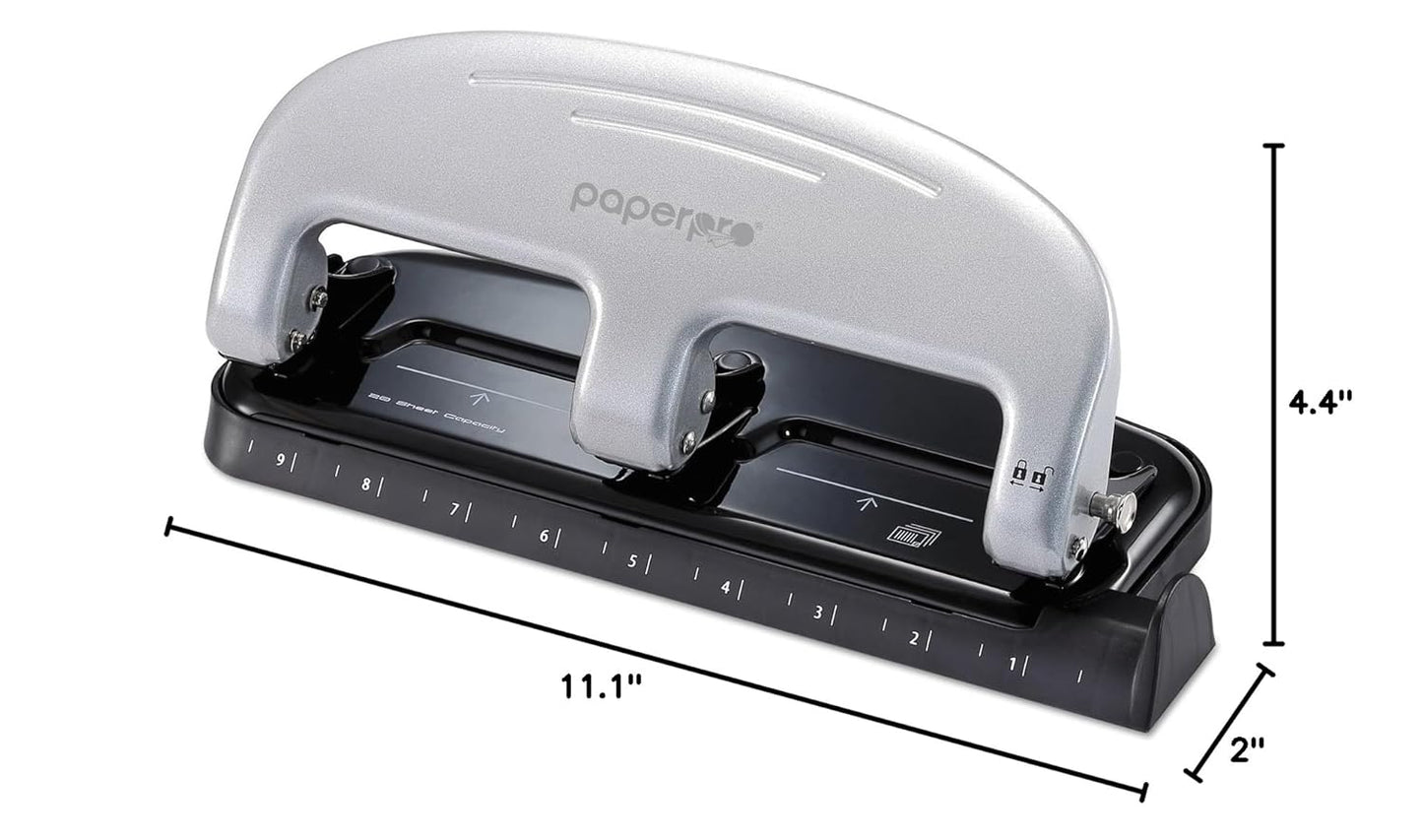 PaperPro Bostitch Office EZ Squeeze 3-Hole Punch - 20 Sheet Capacity, Easy Punching, Jam-Free Technology - Silver