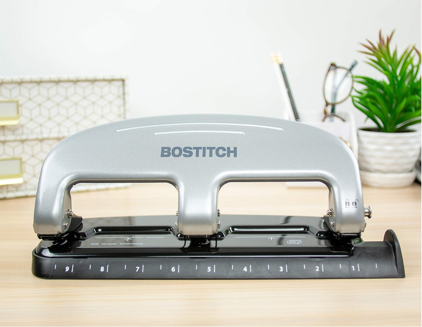 PaperPro Bostitch Office EZ Squeeze 3-Hole Punch - 20 Sheet Capacity, Easy Punching, Jam-Free Technology - Silver