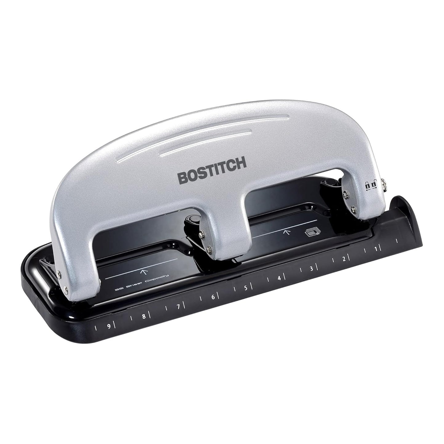 PaperPro Bostitch Office EZ Squeeze 3-Hole Punch - 20 Sheet Capacity, Easy Punching, Jam-Free Technology - Silver