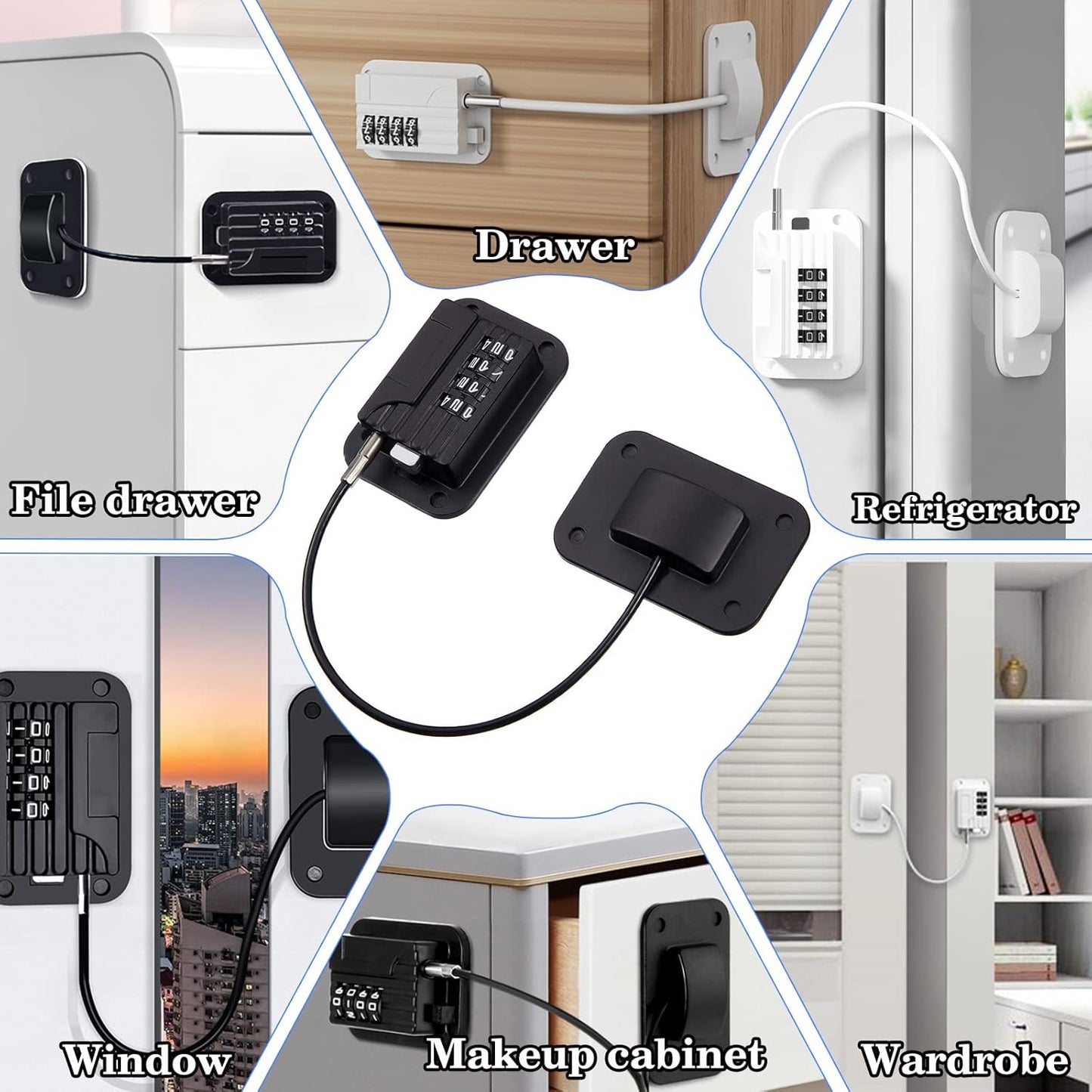 Password Protected Refrigerator Fridge Freezer Door Lock - Childproof Lock for Kitchen Appliances, Cabinets, Drawers, Closets, Windows, Doors - No Tools or Drilling Required (Patented)
