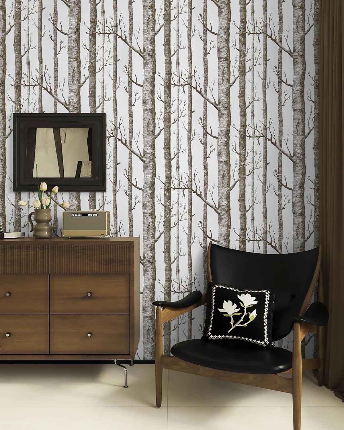 Peel and Stick Birch Tree Wallpaper - White/Brown - 17.7" X 197" - Bedroom/Bathroom/Cabinets - Self Adhesive - Removable Vinyl - Renter Friendly