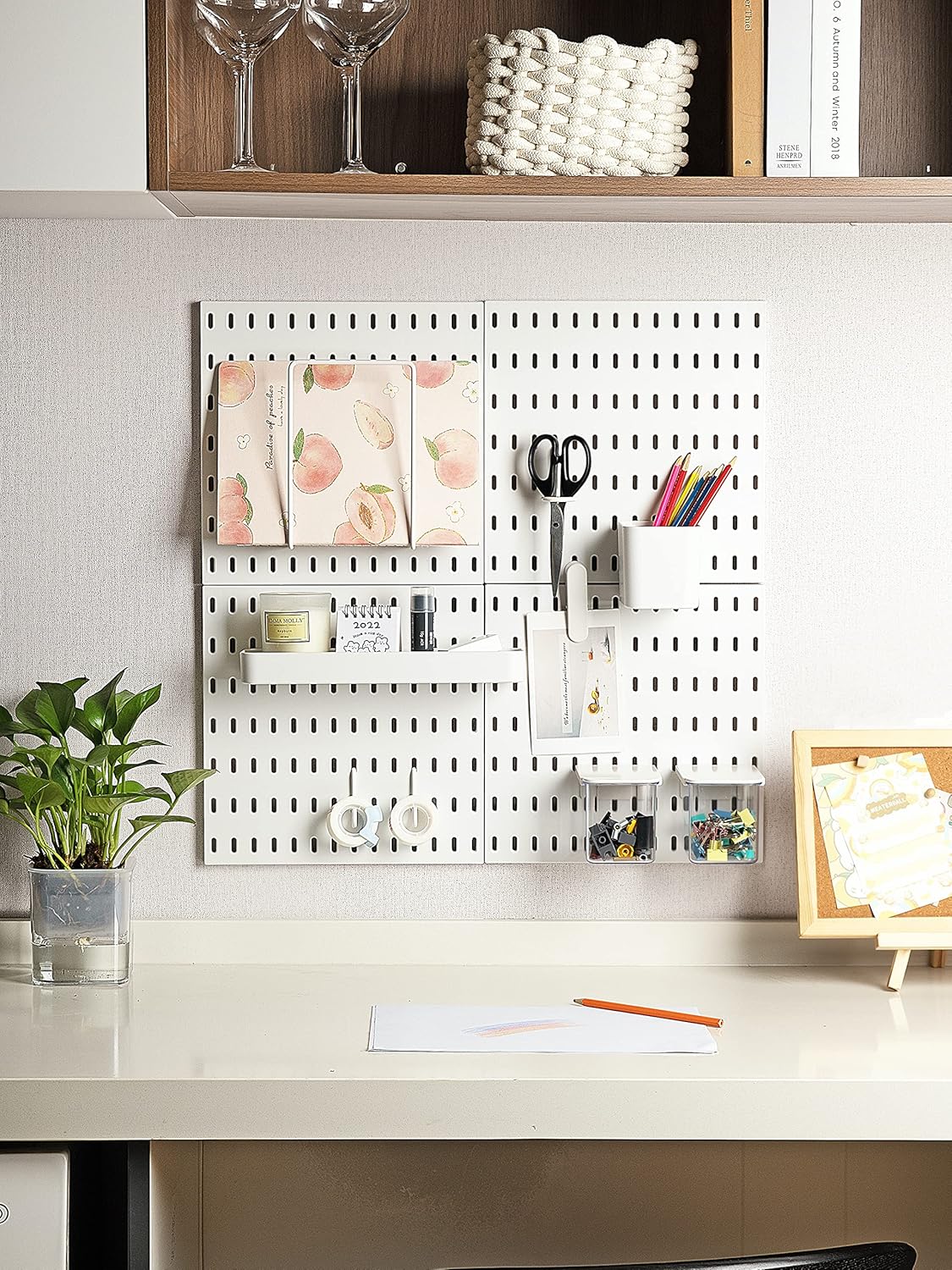 Peg Board Organizer Set with Hooks, Bins, and Accessories - 2 Bins with Lids