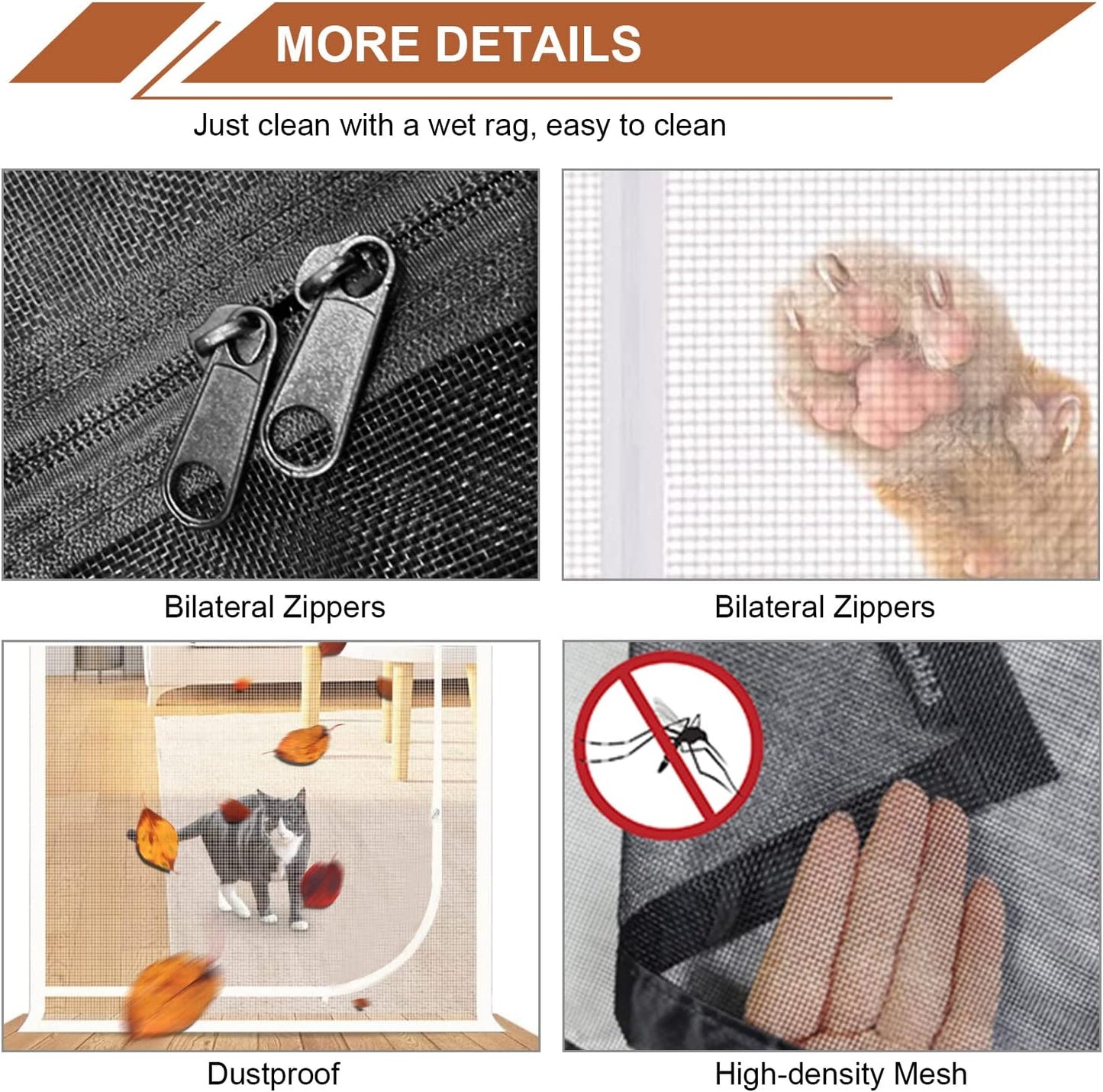 Pet Screen Door with Zipper Closure & Cat Resistant Mesh - Upgraded Design for Living Room, Bedroom, Patio - Scratch Proof - Fits Doors up to 35''x 80'' - Black
