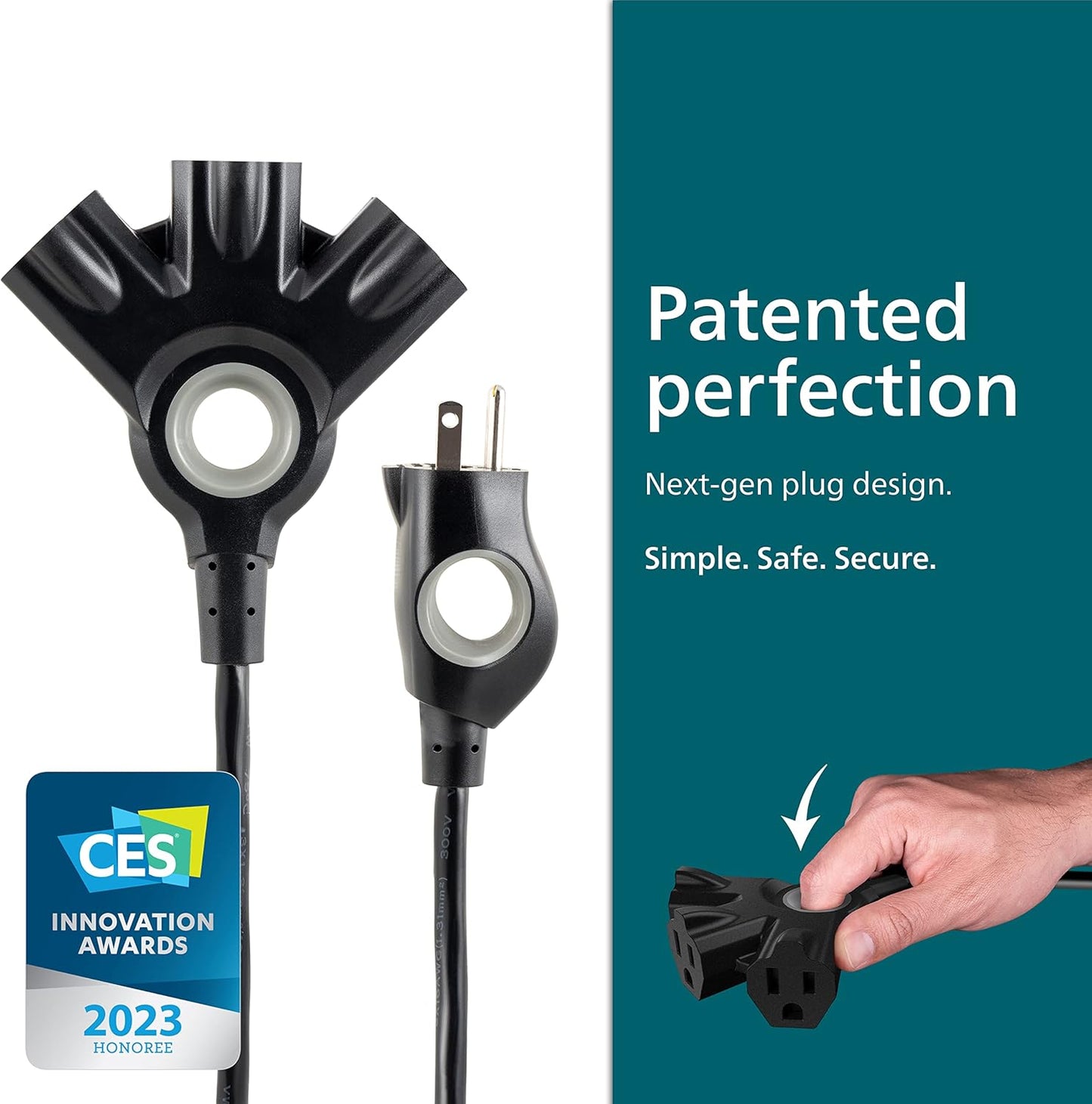 Philips 8 Ft Heavy Duty Outdoor Extension Cord with Multiple Outlets, Grounded 3 Prong, Short Indoor Extension Cord, 16 AWG - Black