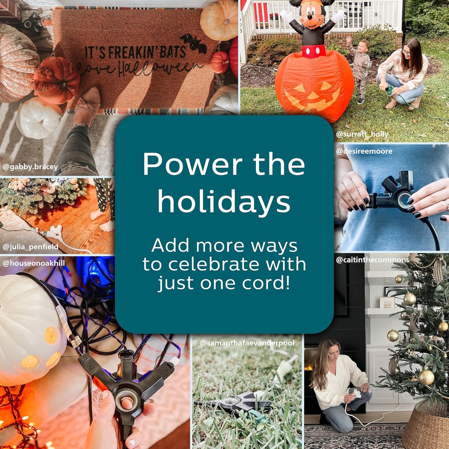 Philips 8 Ft Heavy Duty Outdoor Extension Cord with Multiple Outlets, Grounded 3 Prong, Short Indoor Extension Cord, 16 AWG - Black