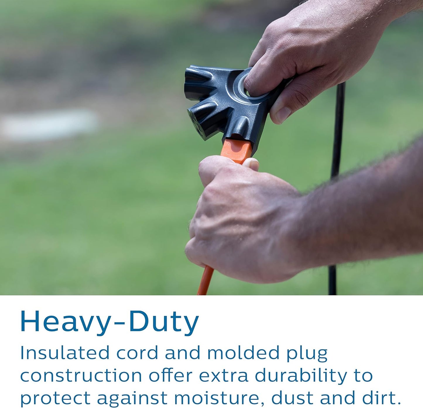 Philips 8 Ft Heavy Duty Outdoor Extension Cord with Multiple Outlets, Grounded 3 Prong, Short Indoor Extension Cord, 16 AWG - Black