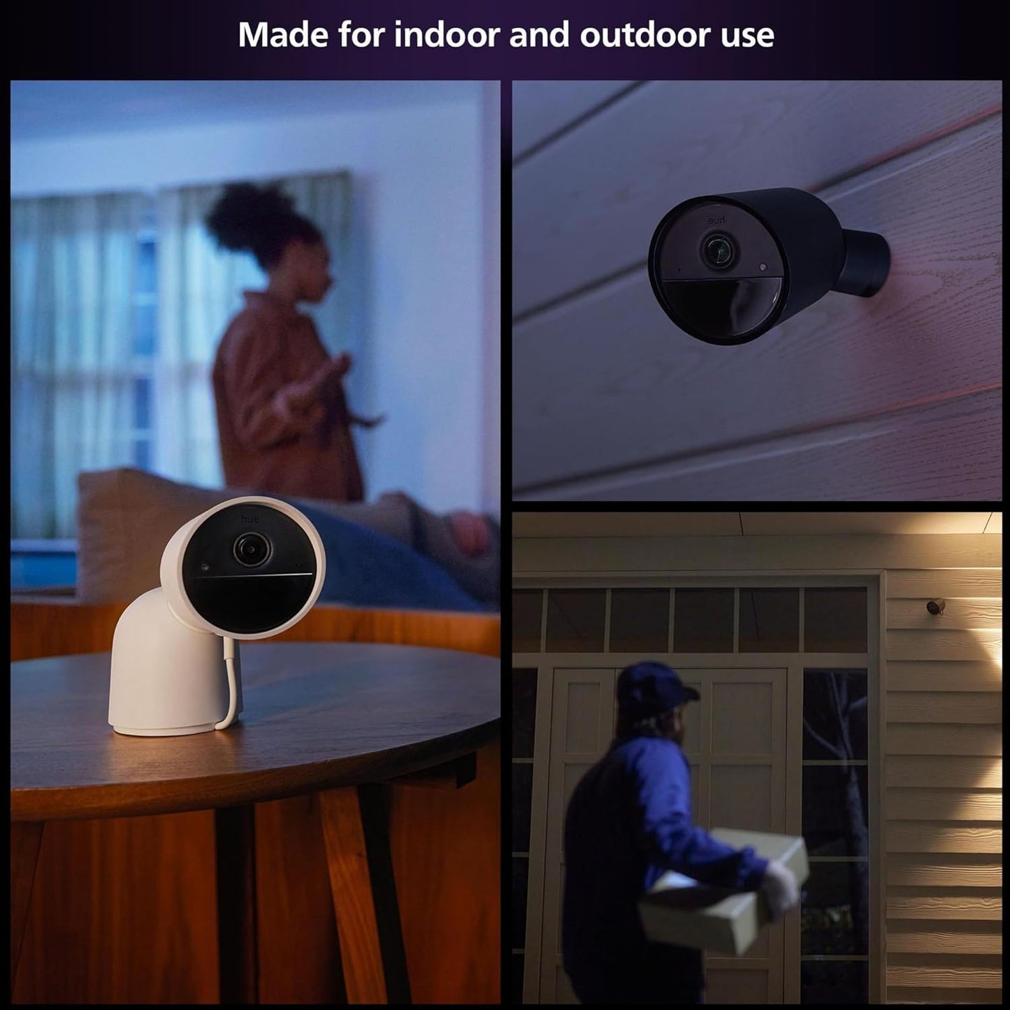 Philips Hue Wired Smart Home Security Camera in Black - 1080P HD Video with Night Vision and Motion Detection - Indoor/Outdoor Weatherproof - Two-Way Talk - Works with Hue App