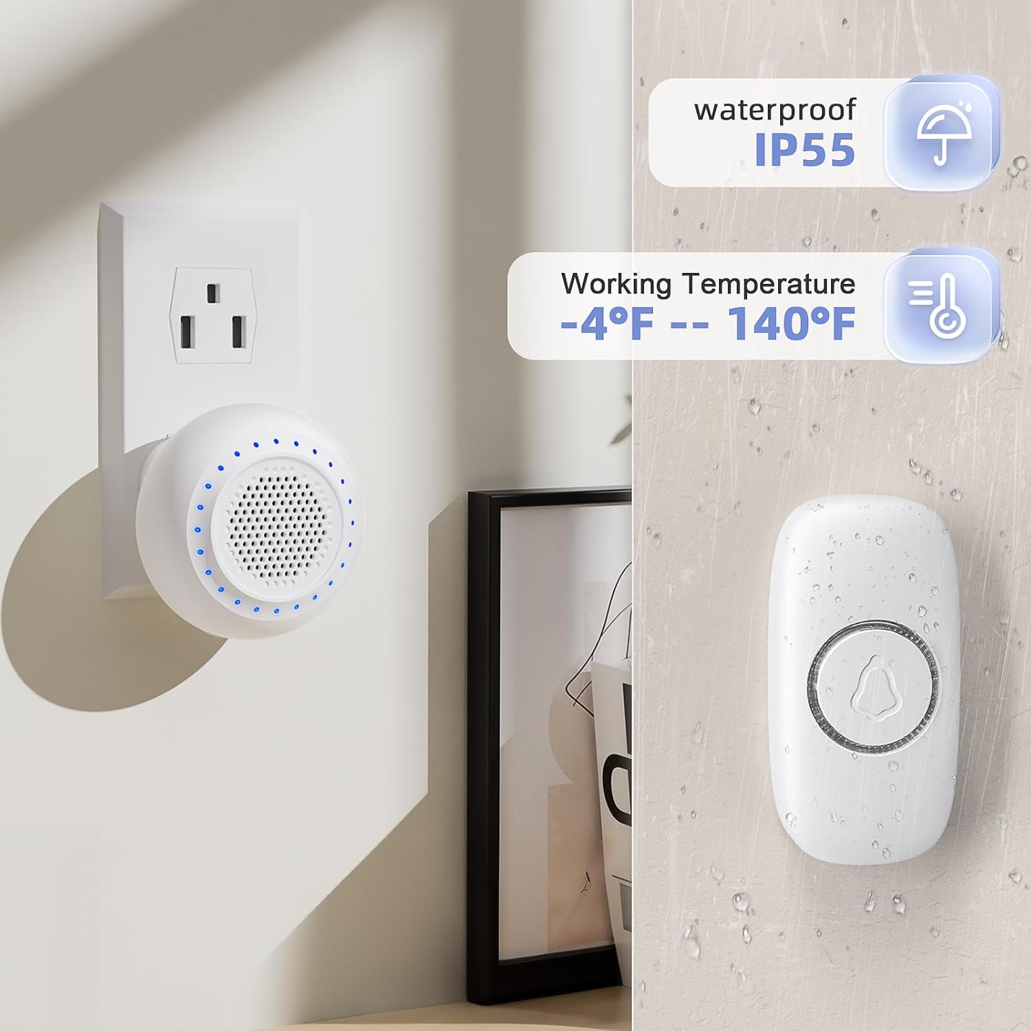 PHYSEN Wireless Doorbell Kit with 1 Transmitter 1 Receiver, 1000ft Range, 32 Ringtones, Waterproof, LED Flash, 5 Volume Levels - Door Bell for Home & Classroom