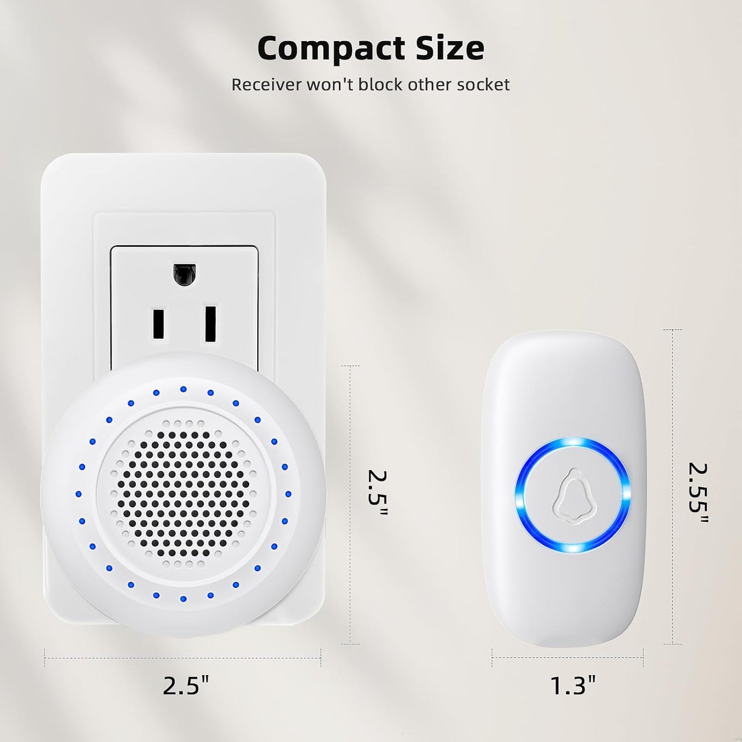 PHYSEN Wireless Doorbell Kit with 1 Transmitter 1 Receiver, 1000ft Range, 32 Ringtones, Waterproof, LED Flash, 5 Volume Levels - Door Bell for Home & Classroom