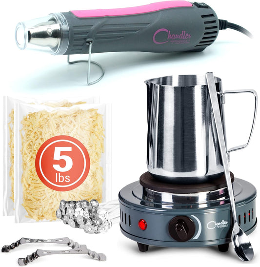 Pink Chandler Tool Candle Making Kit with 5lb Wax and Heat Gun - Complete Bundle