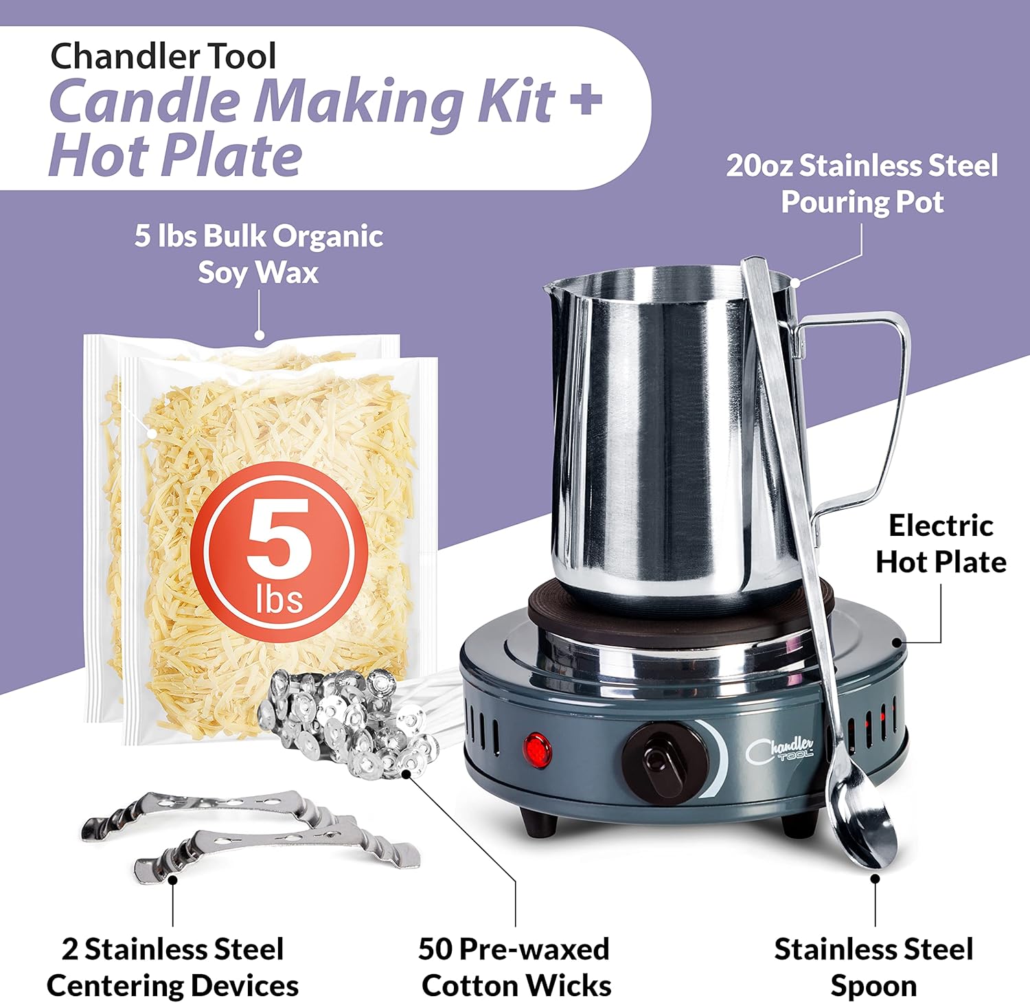 Pink Chandler Tool Candle Making Kit with 5lb Wax and Heat Gun - Complete Bundle
