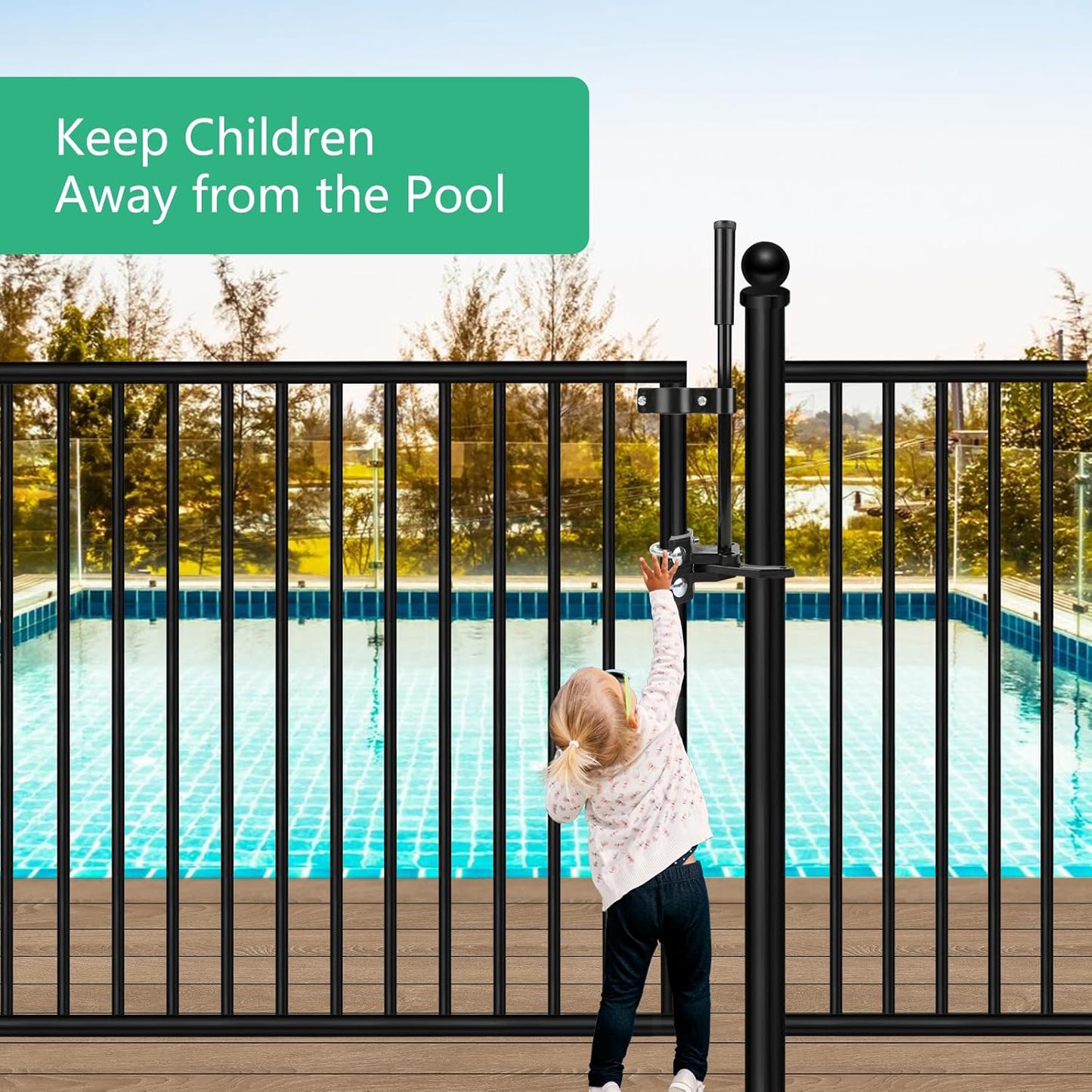 Pool Gate Latch for Safety - Auto Lock in Pool Fence - 1-3/8" X 2-1/2" Gate Lock - Chain Link Fence Gate Latch