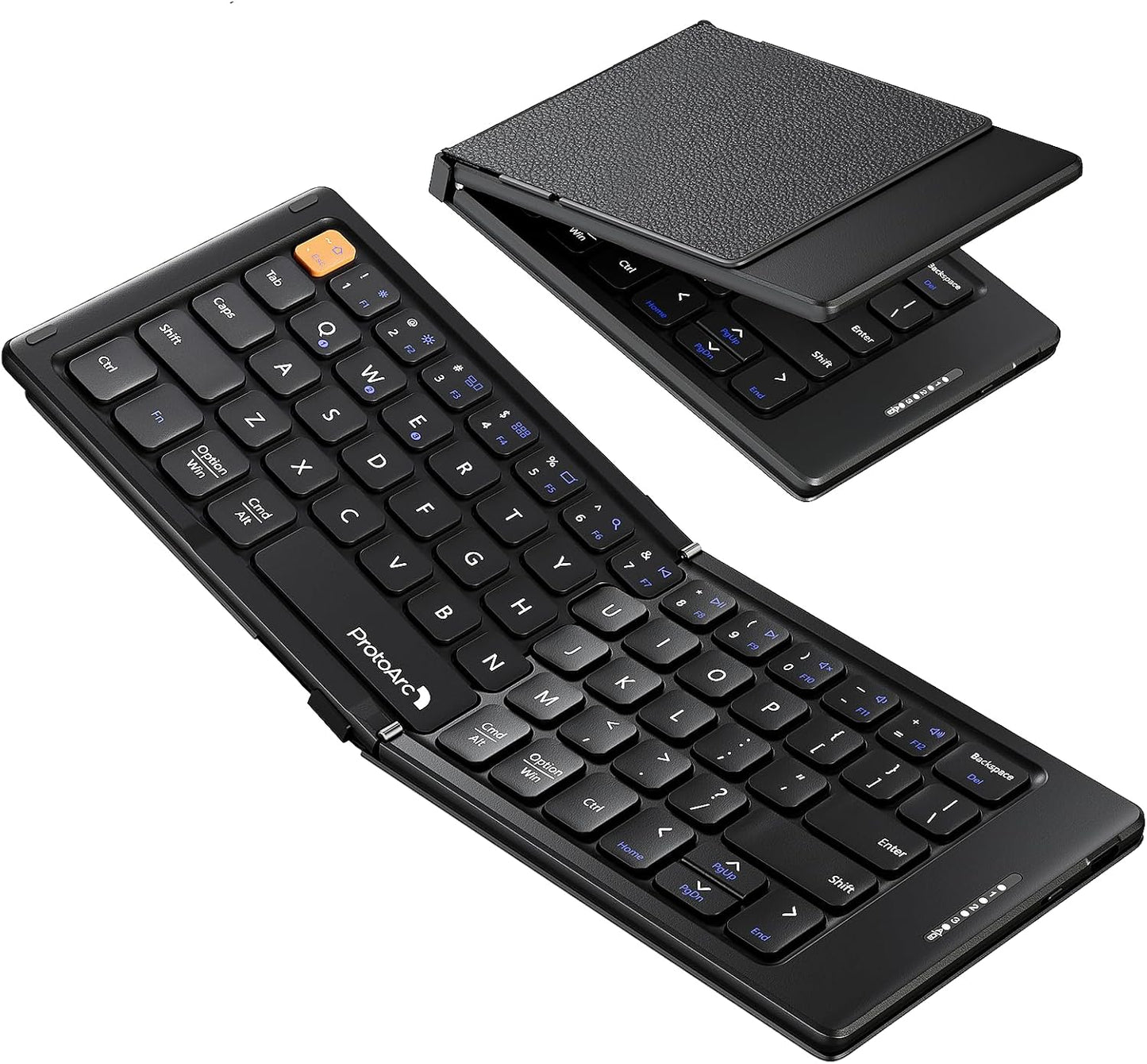 Portable Bluetooth Keyboard with Leather Cover - Foldable Compact Design for iPad, iPhone, Smartphone, Tablet, Laptop - Black