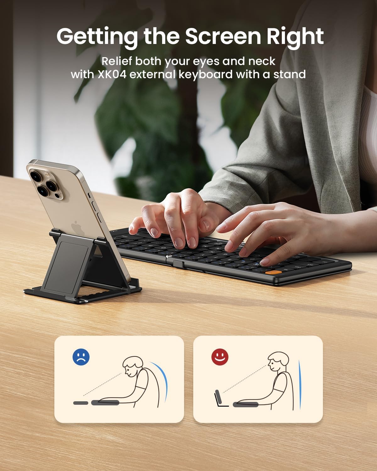 Portable Bluetooth Keyboard with Leather Cover - Foldable Compact Design for iPad, iPhone, Smartphone, Tablet, Laptop - Black