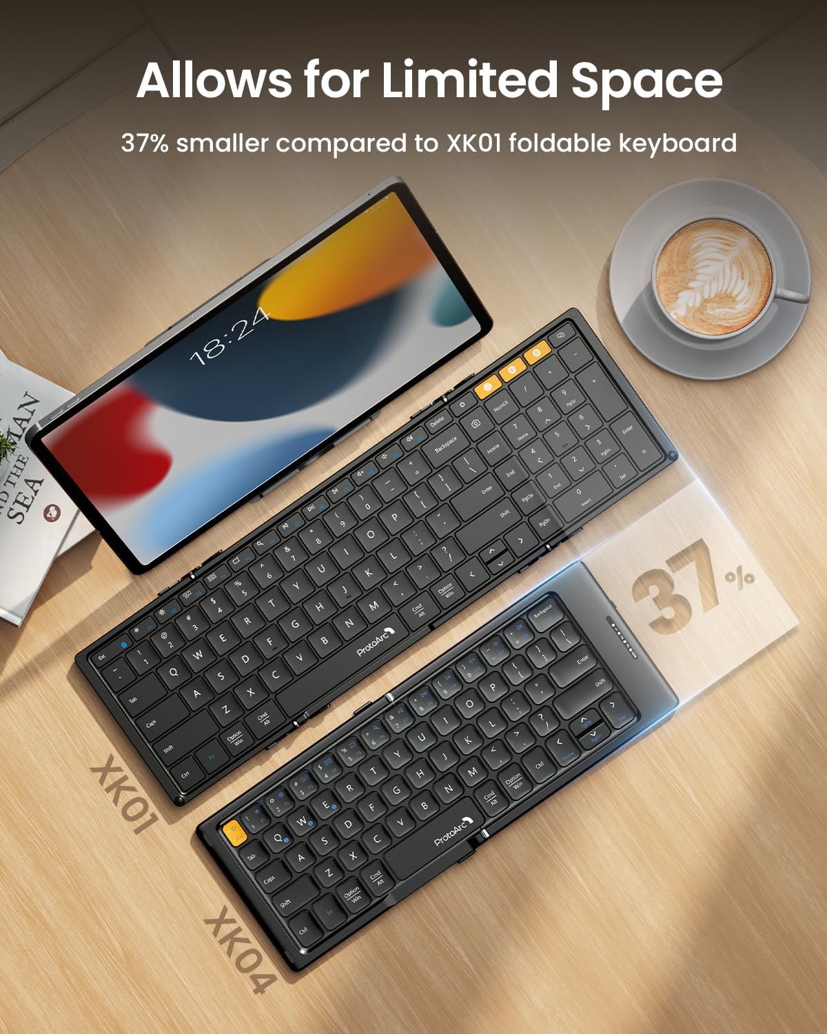 Portable Bluetooth Keyboard with Leather Cover - Foldable Compact Design for iPad, iPhone, Smartphone, Tablet, Laptop - Black