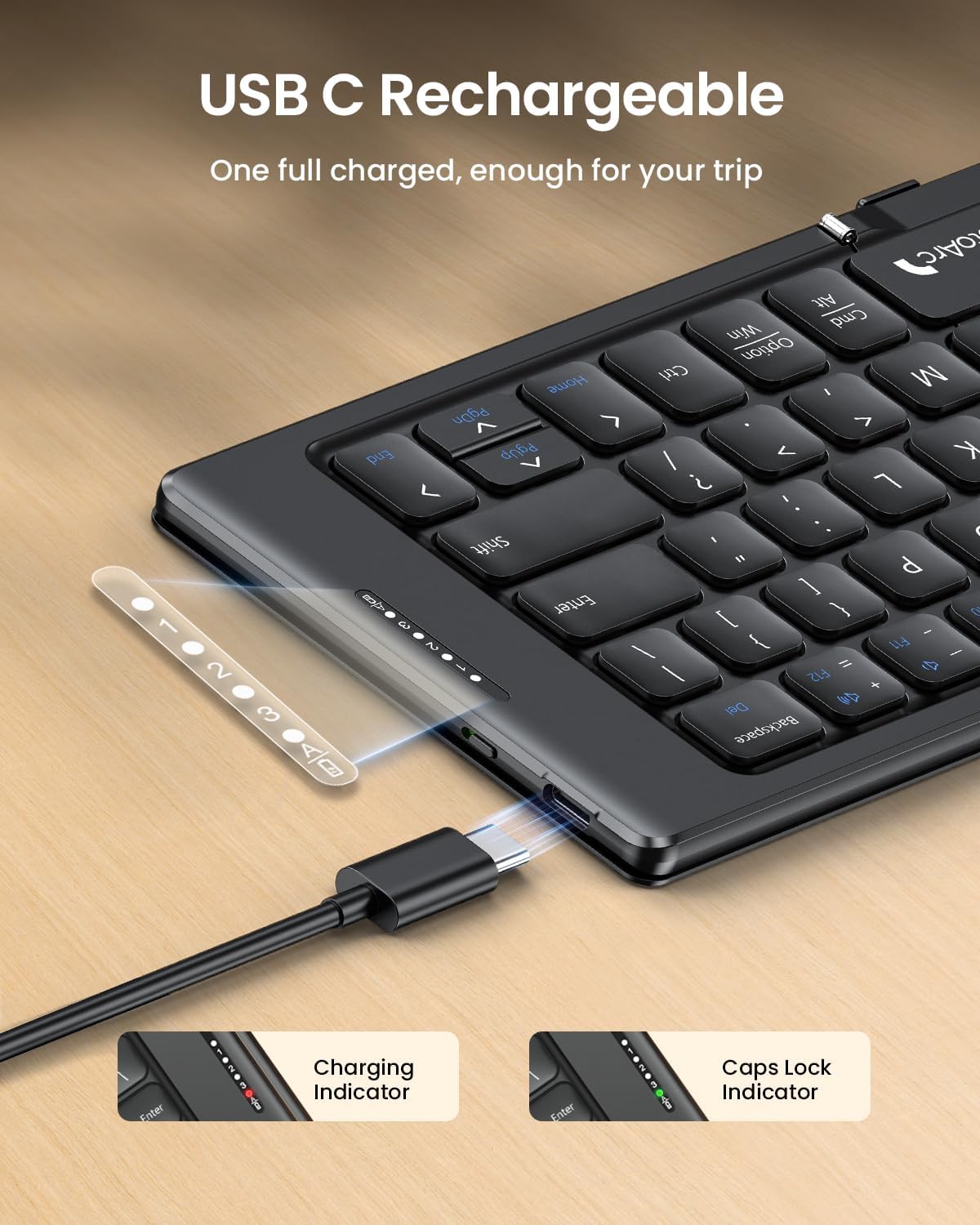 Portable Bluetooth Keyboard with Leather Cover - Foldable Compact Design for iPad, iPhone, Smartphone, Tablet, Laptop - Black