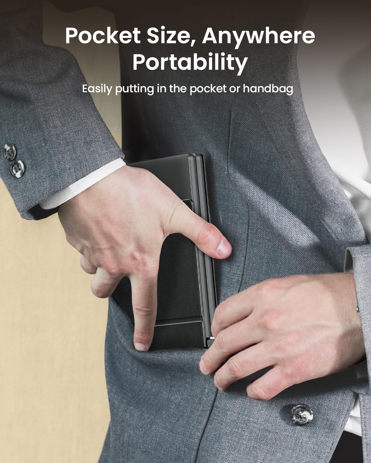 Portable Bluetooth Keyboard with Leather Cover - Foldable Compact Design for iPad, iPhone, Smartphone, Tablet, Laptop - Black