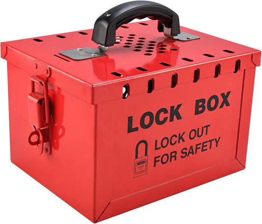 Portable Lockout Tagout Box - Large Loto Group Lock Box, Red, 12 Padlock Capacity (9-1/4 x 7-1/4 x 6 Inch) - RealPlus