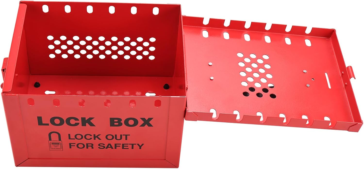 Portable Lockout Tagout Box - Large Loto Group Lock Box, Red, 12 Padlock Capacity (9-1/4 x 7-1/4 x 6 Inch) - RealPlus