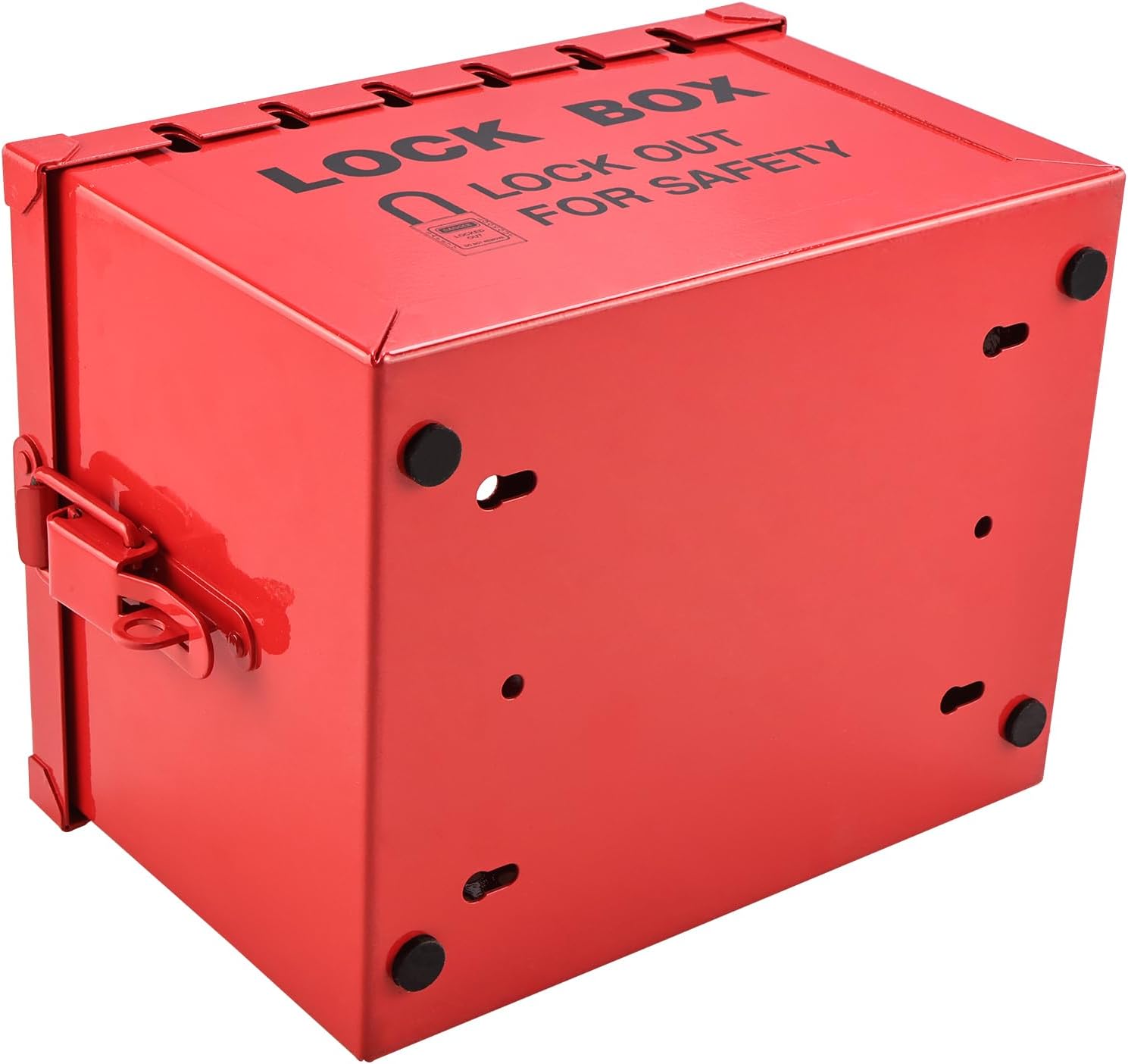 Portable Lockout Tagout Box - Large Loto Group Lock Box, Red, 12 Padlock Capacity (9-1/4 x 7-1/4 x 6 Inch) - RealPlus