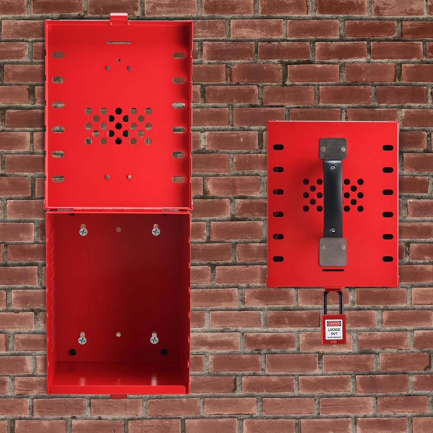Portable Lockout Tagout Box - Large Loto Group Lock Box, Red, 12 Padlock Capacity (9-1/4 x 7-1/4 x 6 Inch) - RealPlus