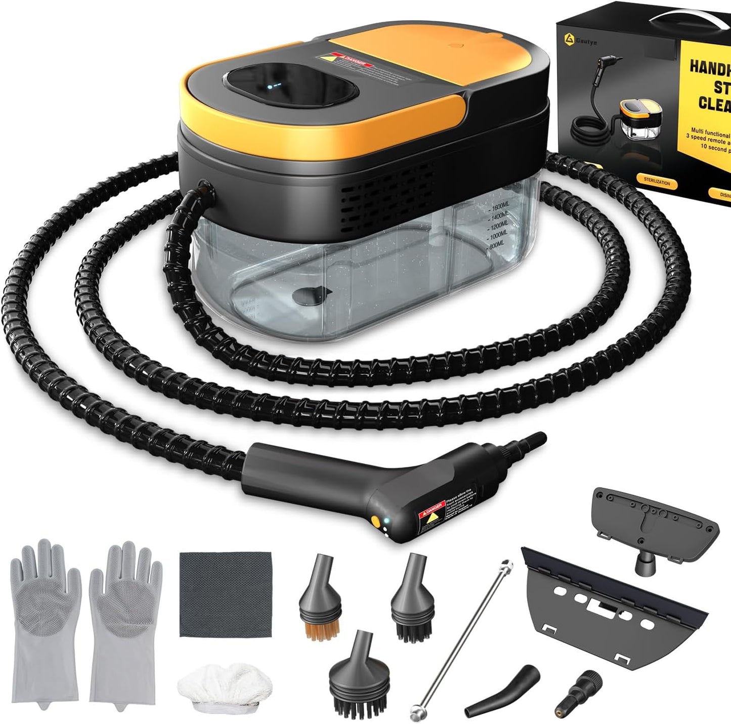 Portable Steam Cleaner with Adjustable Handle, Quick Heat-Up, 1.69 Quart Tank and 11 Accessories - Ideal for Home Cleaning of Dirt, Grease, Grout, Tile, Floor, Couch, and Car