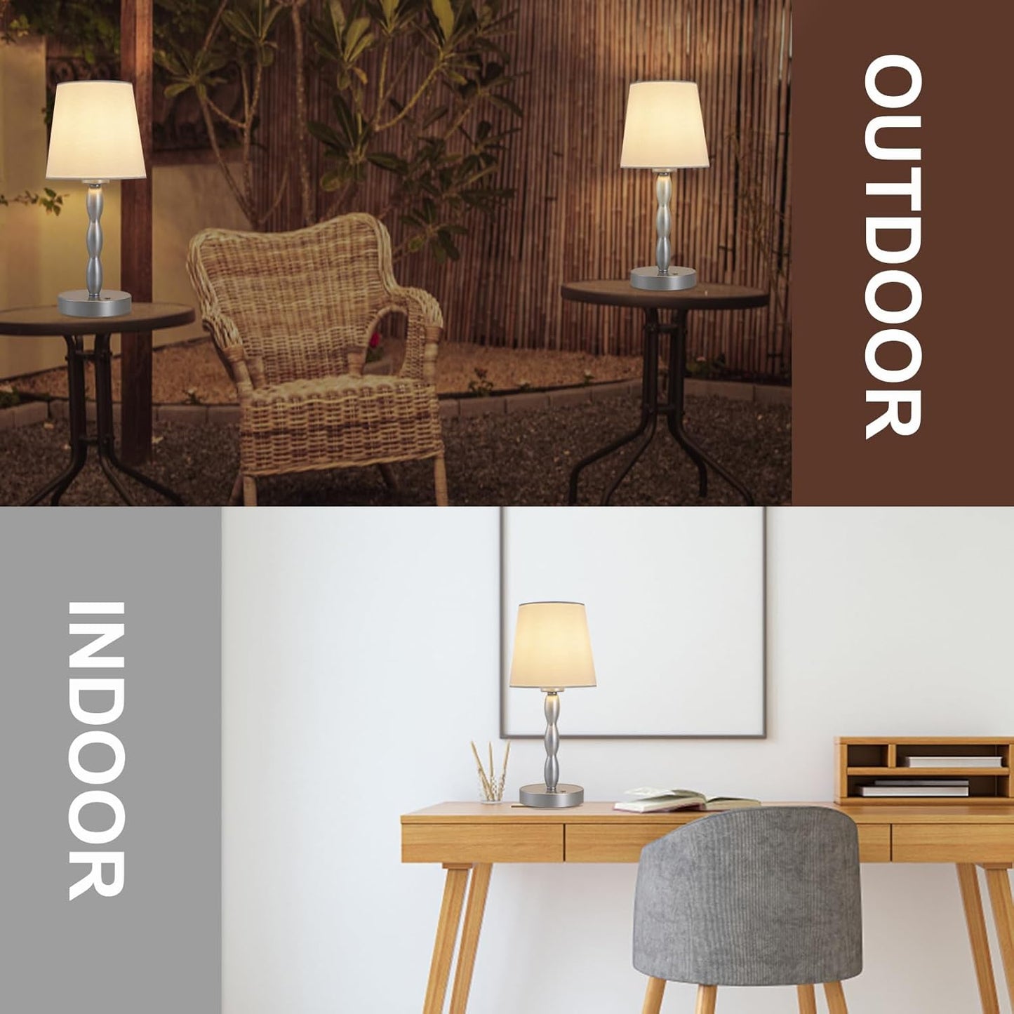 Portable Touch Table Lamp with Rechargeable Battery - 3-Level Brightness for Bedroom, Restaurant, Bars, Outdoor - Silver
