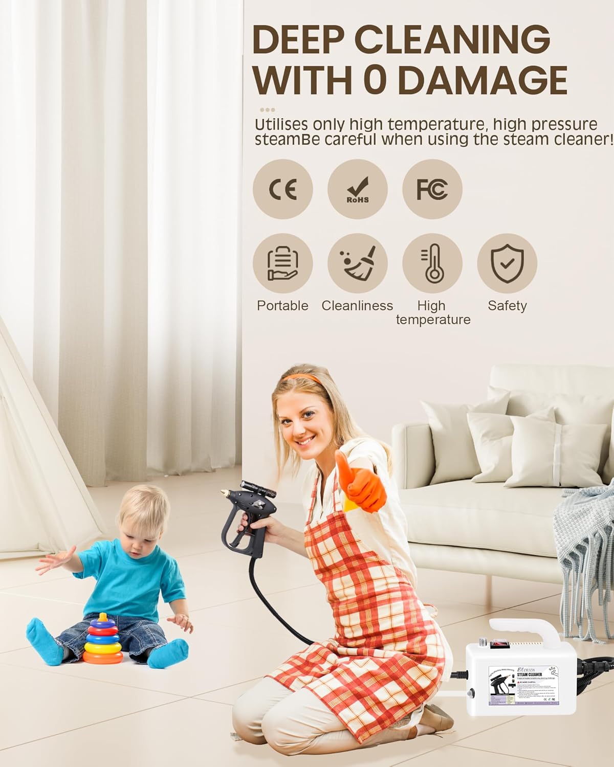 Powerful 1700W Handheld Steam Cleaner - Deep Clean Dirt and Grease at 239°F - Includes 3 Nozzle Brushes and 5L Water Bag - Ideal for Home and Car Cleaning